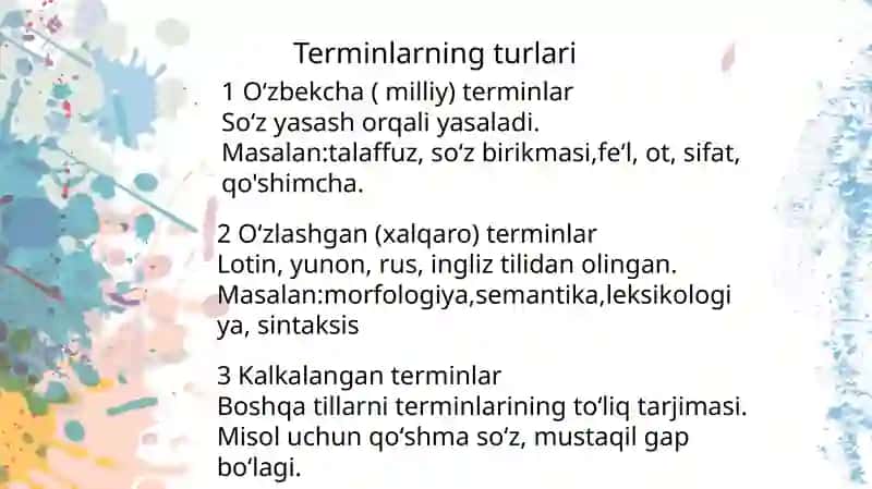Terminologiya. Tilshunoslik terminlari 4