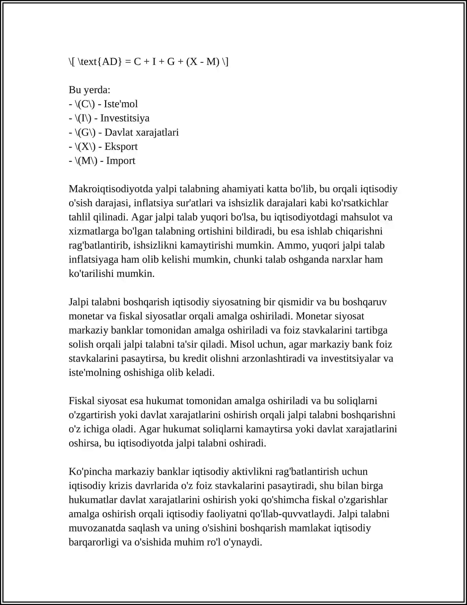 Yalpi Talab va Yalpi Taklifning Makro iqtisodiy ko'rsatkichlarga ta'siri 4