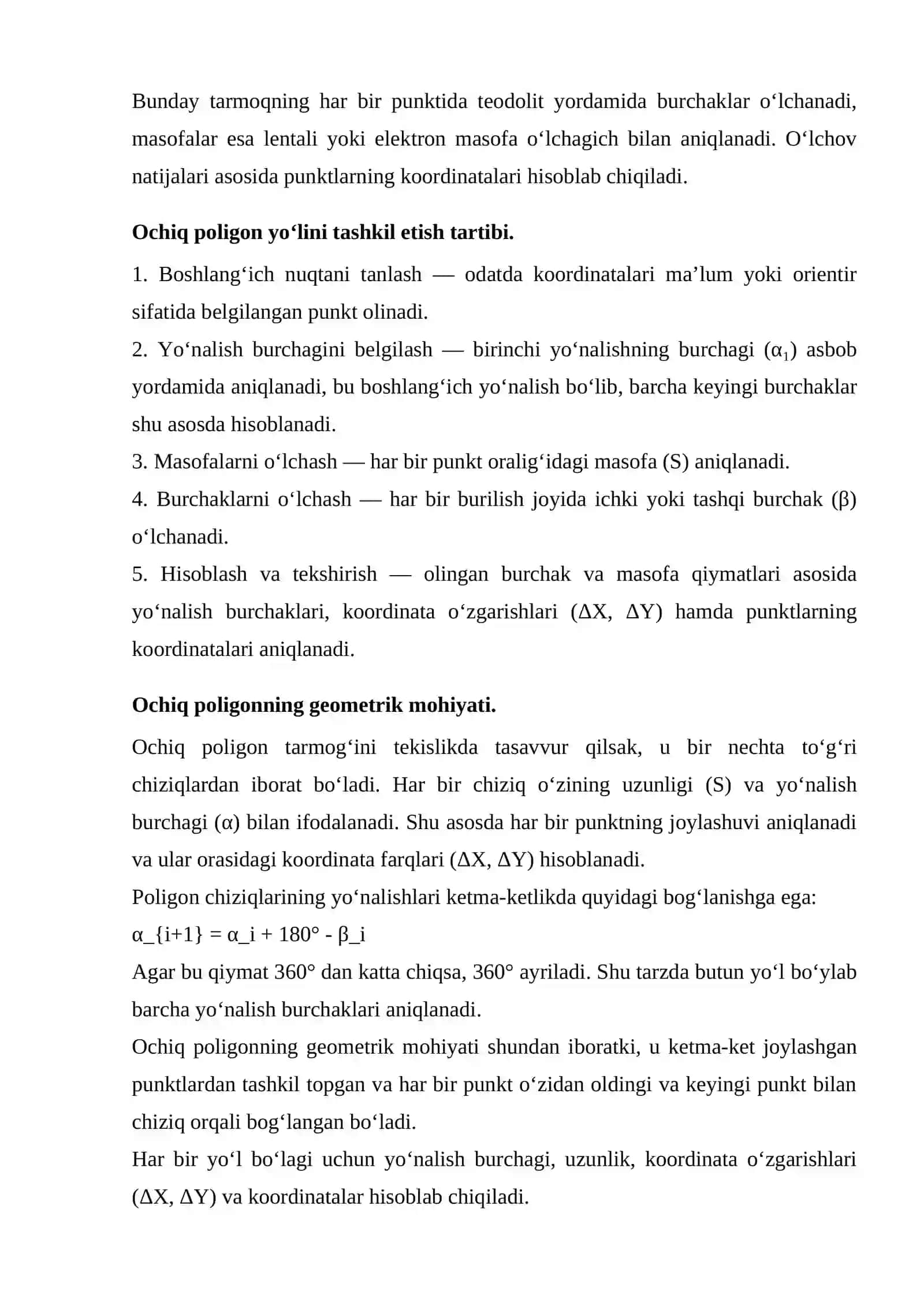 Ochiq poligon punktlarining koordinalarini hisoblash va jadval holiga keltirish 4