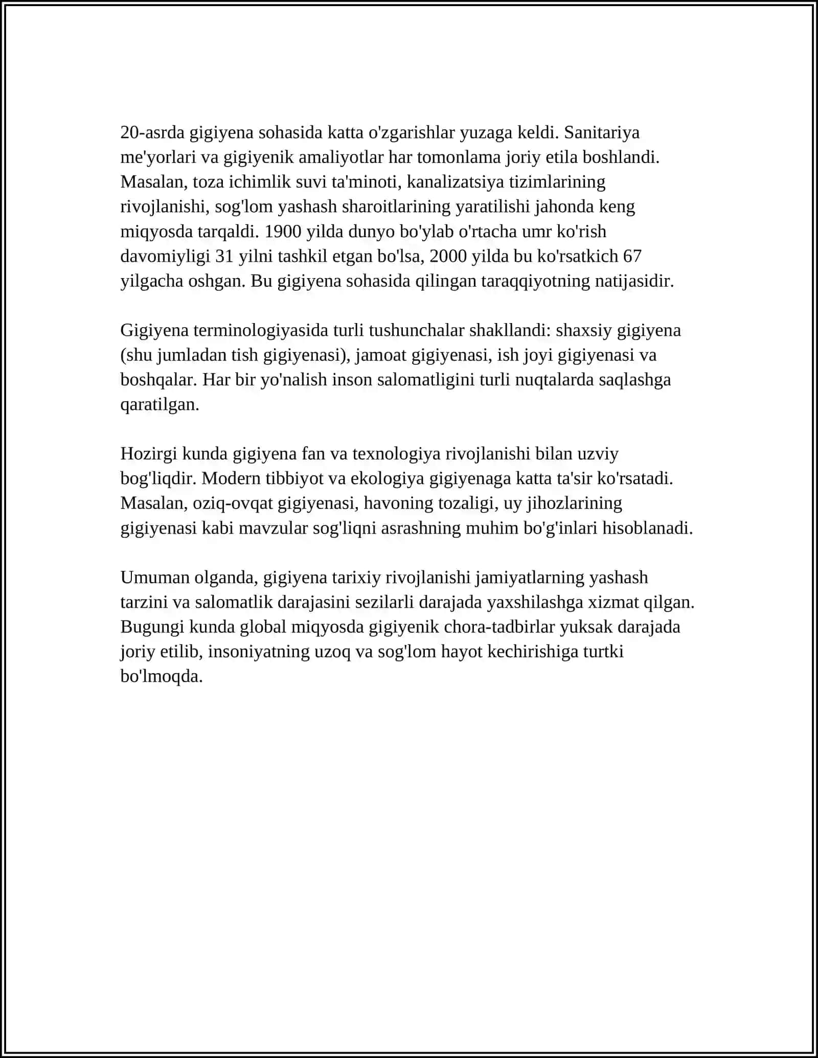 GIGIYENANING RIVOJLANISH TARIXI.OʻZBEKISTON RESPUBLIKASIDA GIGIYENA MODULINING SHAKLLANISHI VA RIVOJLANISHI 4