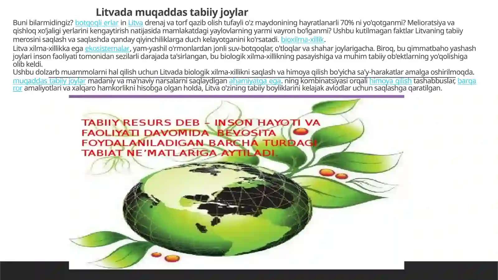 Tabiy boyliklarnega bazi davlatlar rivojlanib bormoqda, nega bazilari qashoqlashib bormoqda.Germaniya va Litva 4