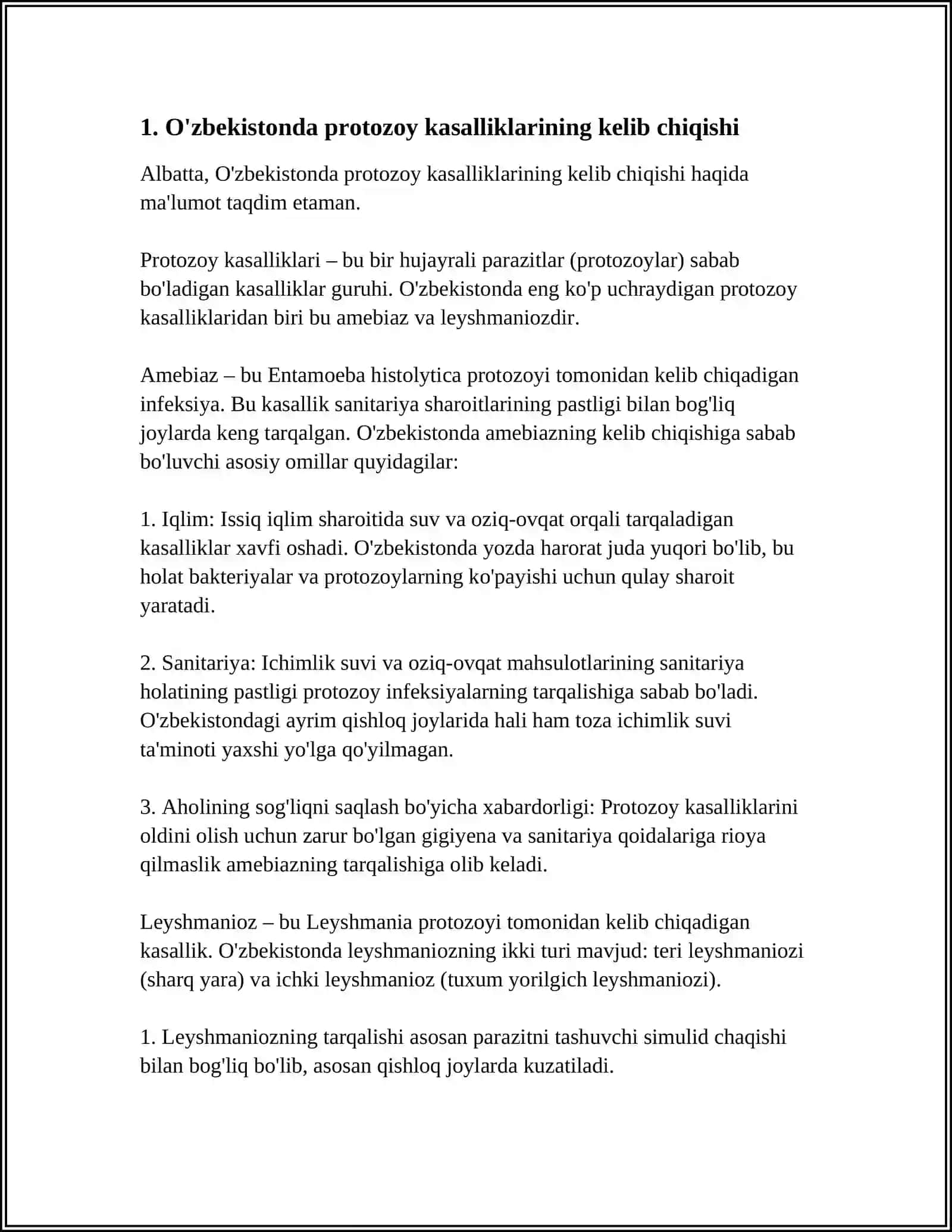 O'zbekistonda O'chrayotgan Protozoy Kasalliklari va Ularga Qarshi Olib Borilayotgan Ishlar 4