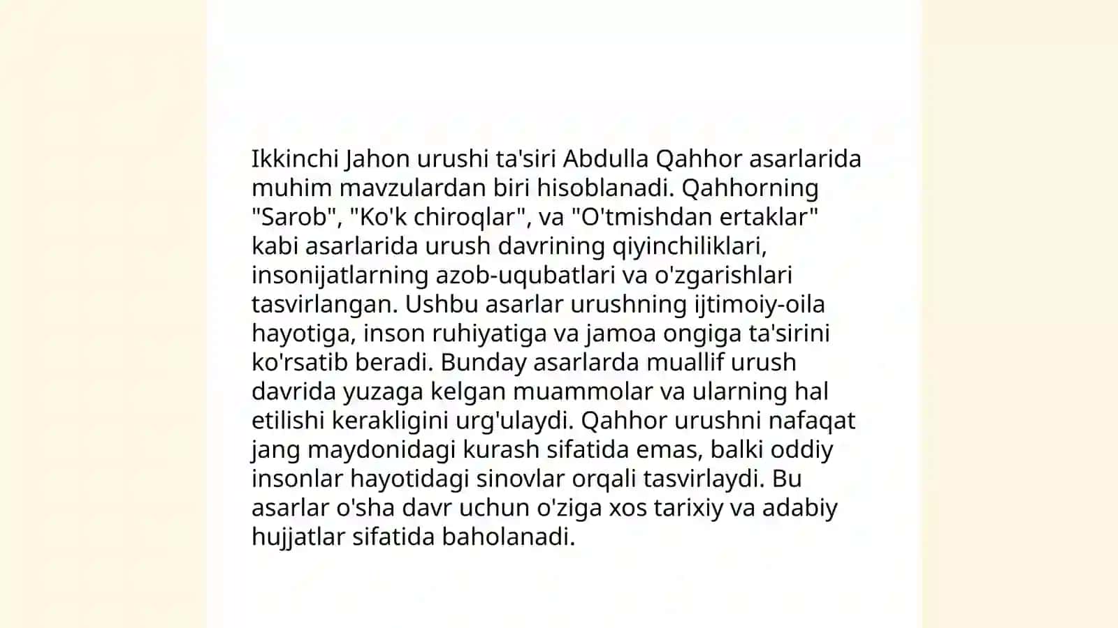Abdulla Qahhorning ikkinchi jahon urushi yillari hikoyachiligi 4