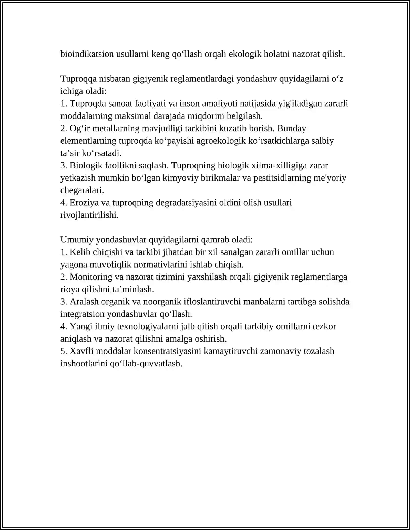 ATMOSFERA HAVOSI, SUV, TUPROQNING NOMUVOFIQ OMILLARINI GIGIYENIK REGLAMENTLARGA BOʻLGAN UMMUMIY YONDASHISHLAR 4