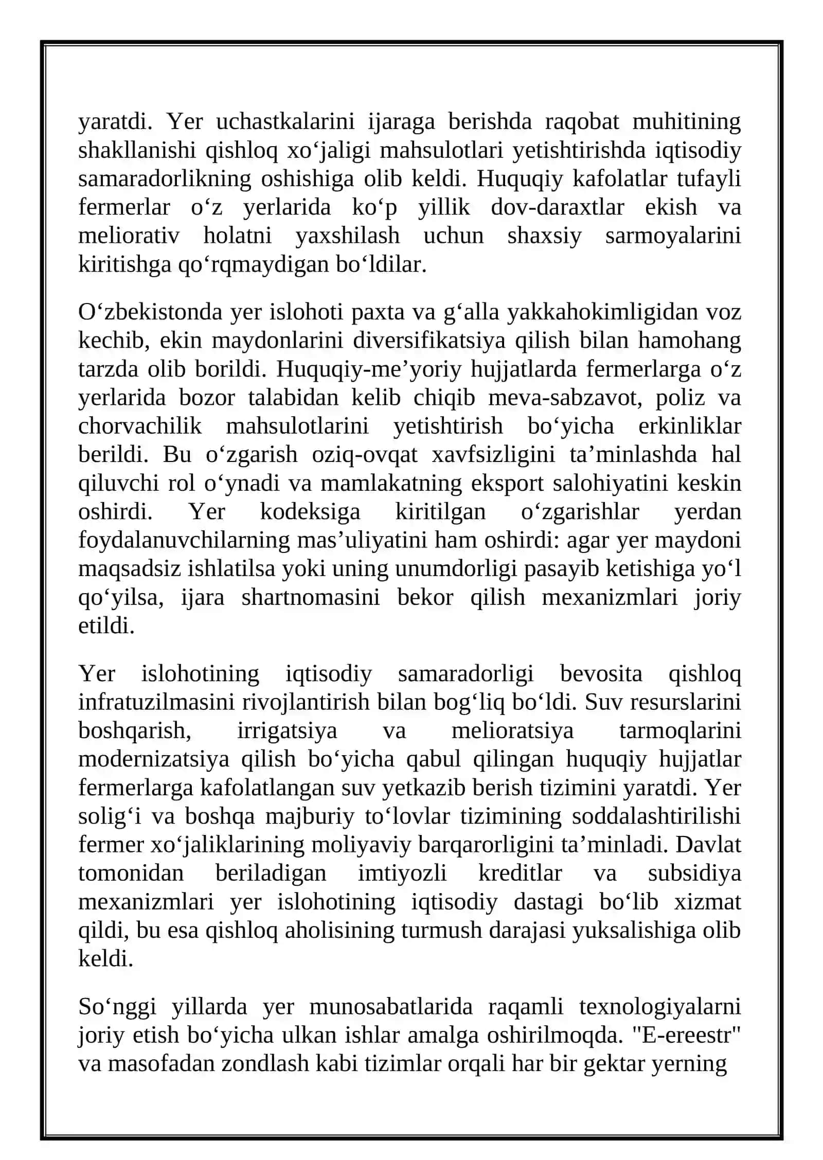 Qishloq xo‘jaligida yer islohoti va fermerlik harakati: Yerga egalik qilishning huquqiy va iqtisodiy asoslari 4