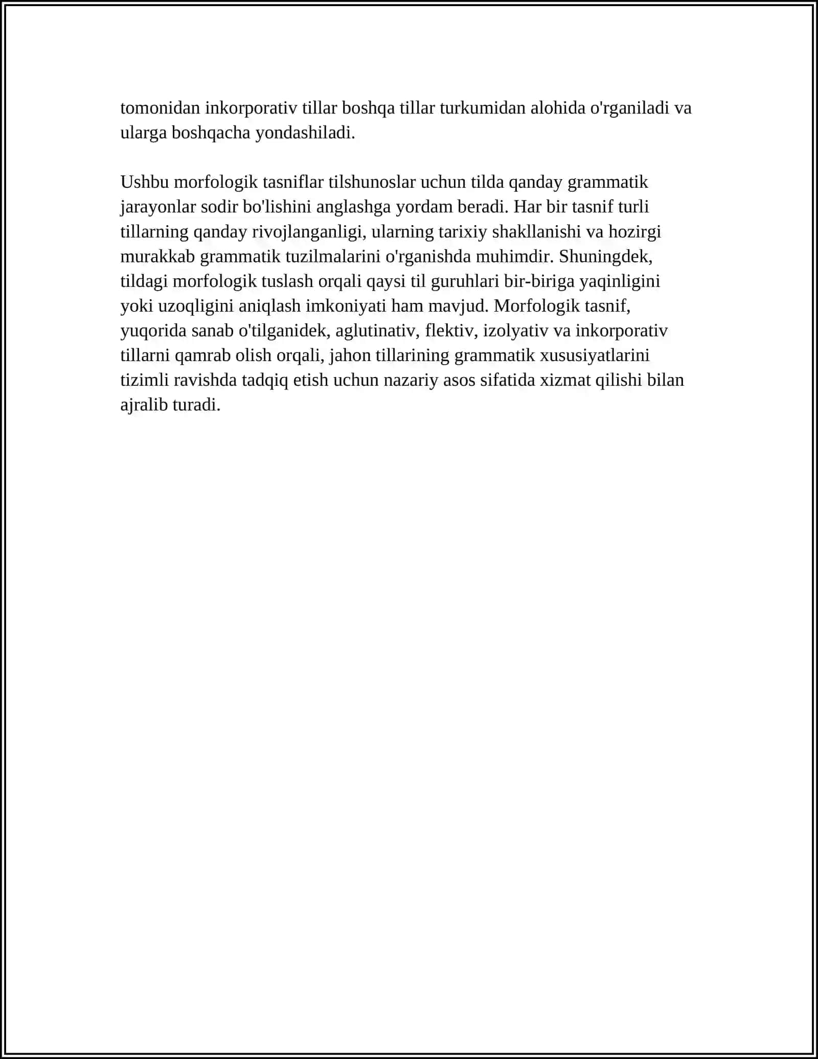TILLARNING MORFOLOGIK TASNIFI. DUNYO YILLARINING HOZIRGI HOLATI 4
