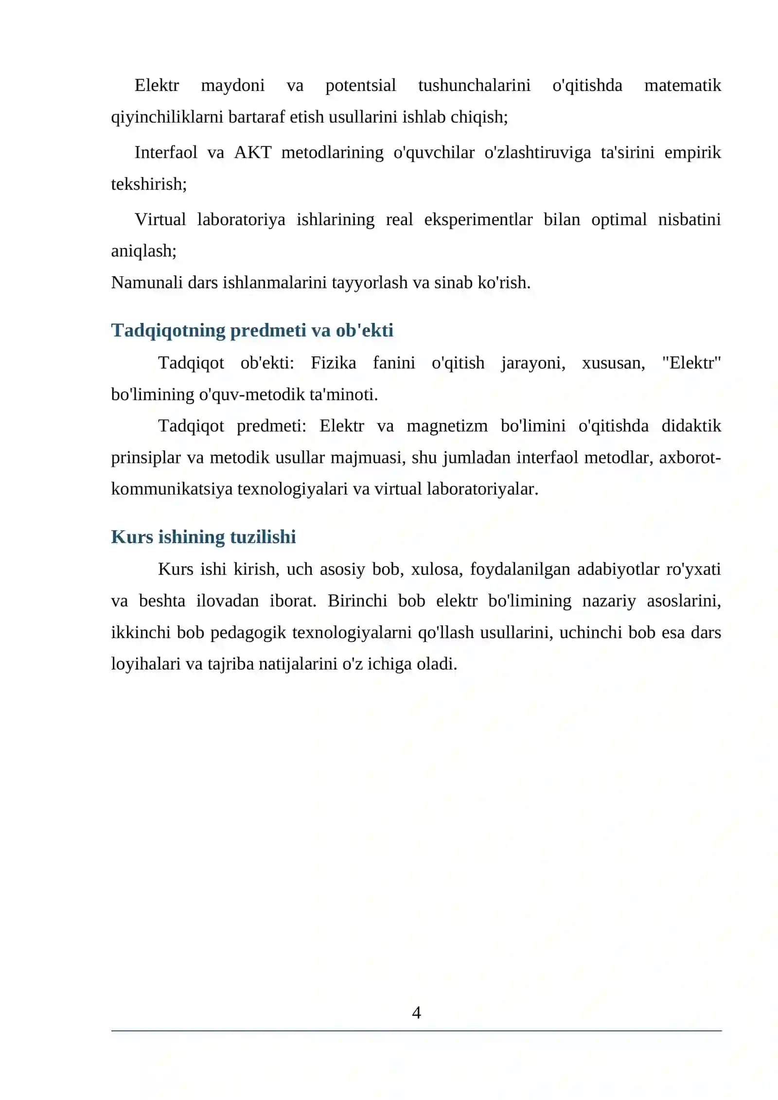 Elektr  boʻlimiga oid mavzularni oʻqitishda pedagogik texnologiyalardan foydalanish usullari. 4