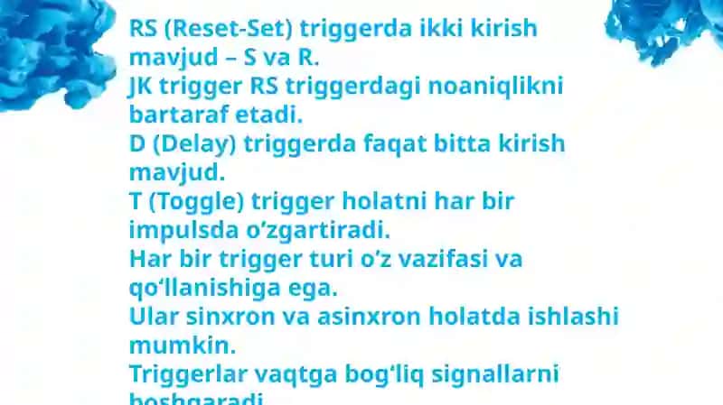 Triggerlar, registrlar, sanagichlar, jamlagichlar 4