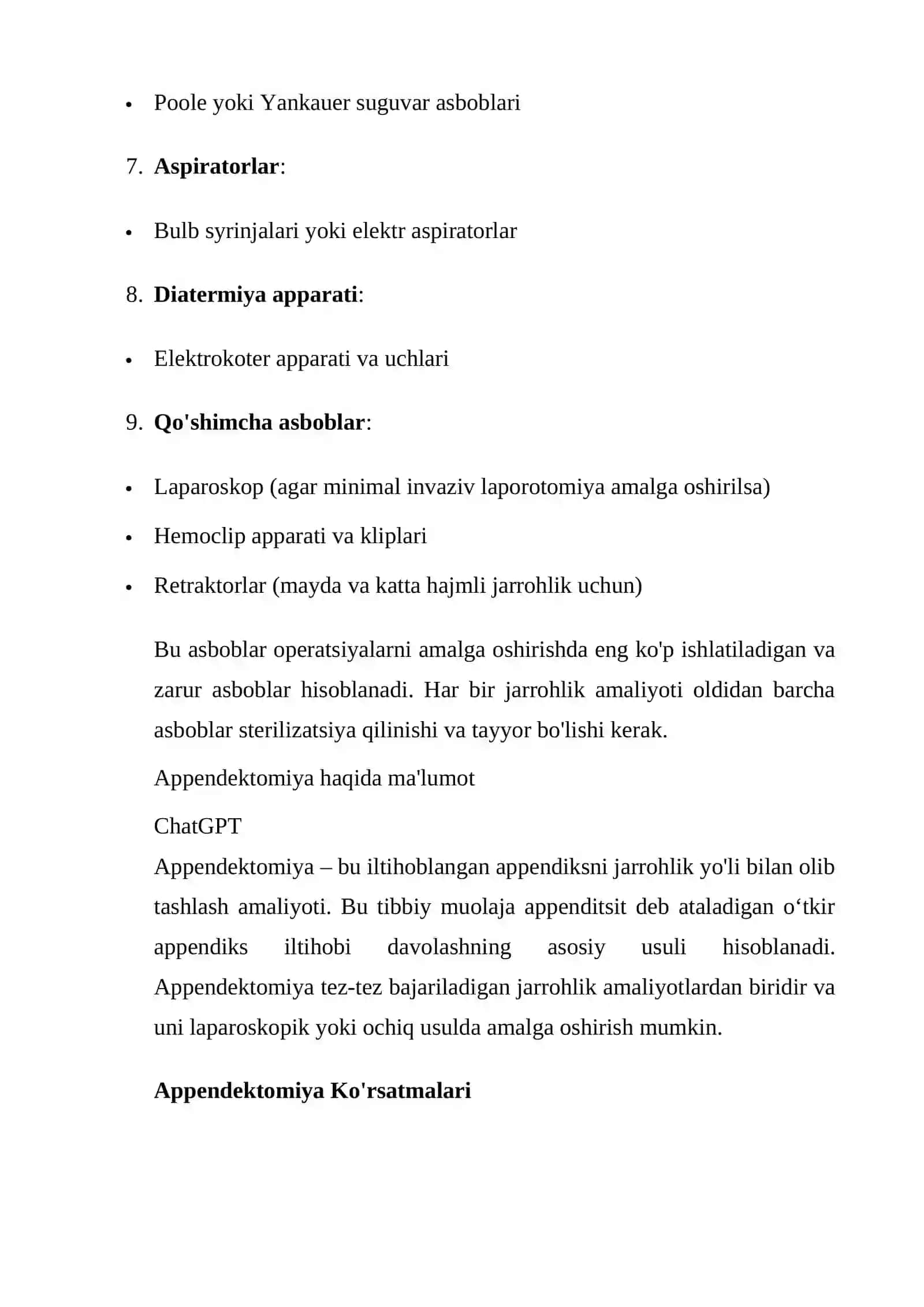 Appendektomiya va laporotomiya operatsiyalari uchun asboblar to`plamini yigish 4