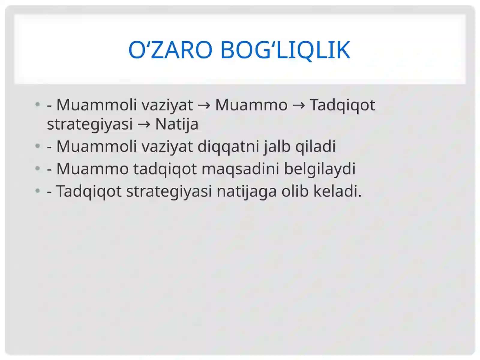 Ilmiytadqiqotdamuammovamuammolivaziyatningo‘zarobog‘liqligi 4