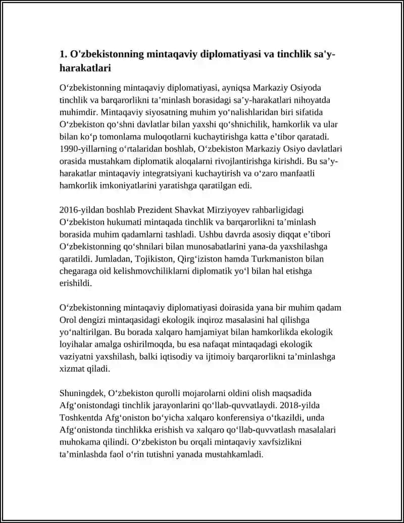 O'zbekistonning mintaqaviy diplomatiyasi va tinchlik sa'y-harakatlari 4