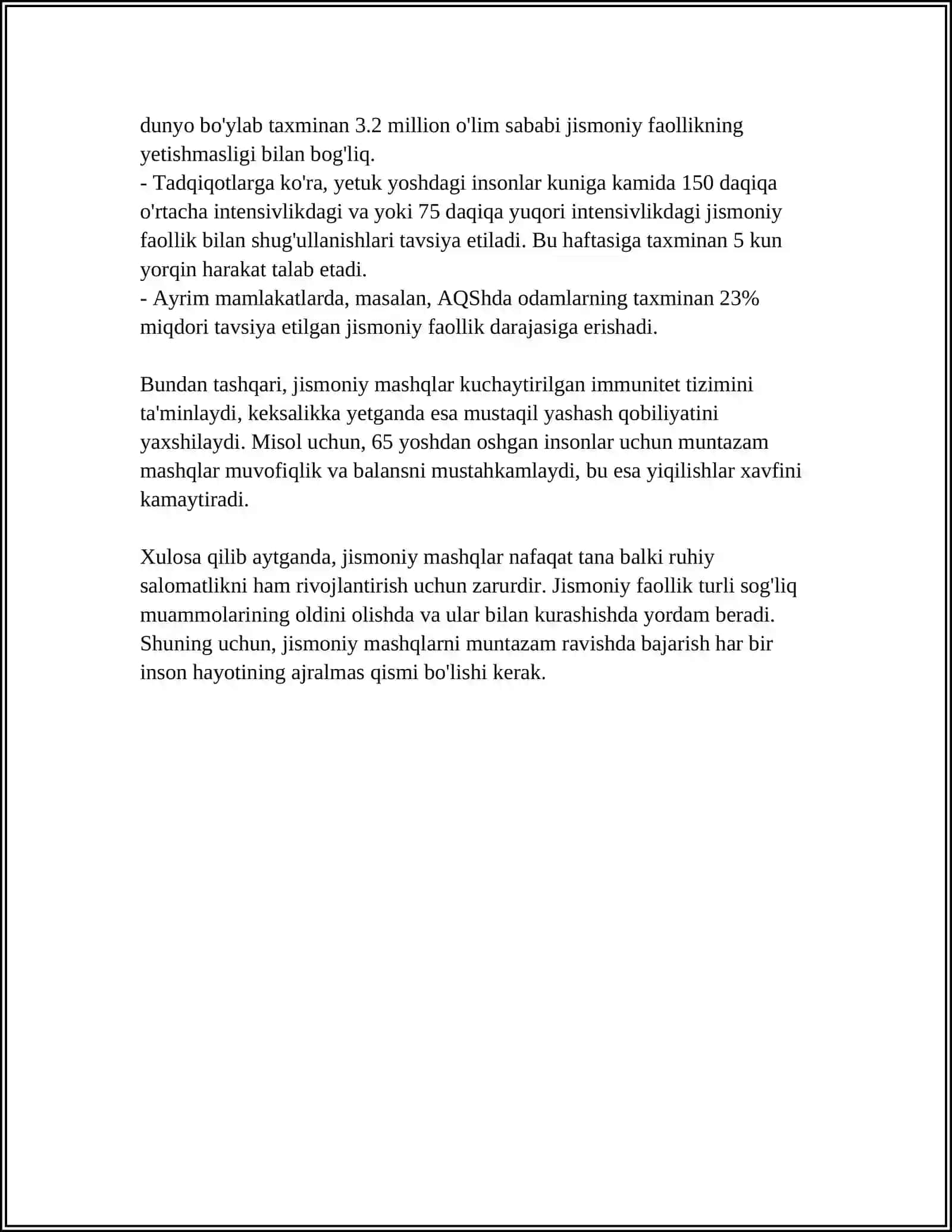 Jismoniy mashqlar tushunchasi uni nazoratlash va me'yorlash 4