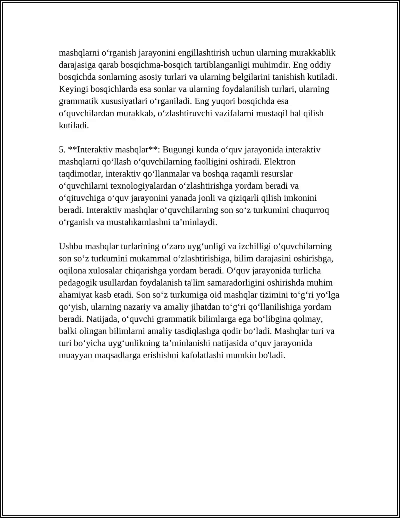 SON SÕZ TURKUMINI OʻRGANISHDAGI MASHQLAR TIZIMINI TAHLIL QILISH 4
