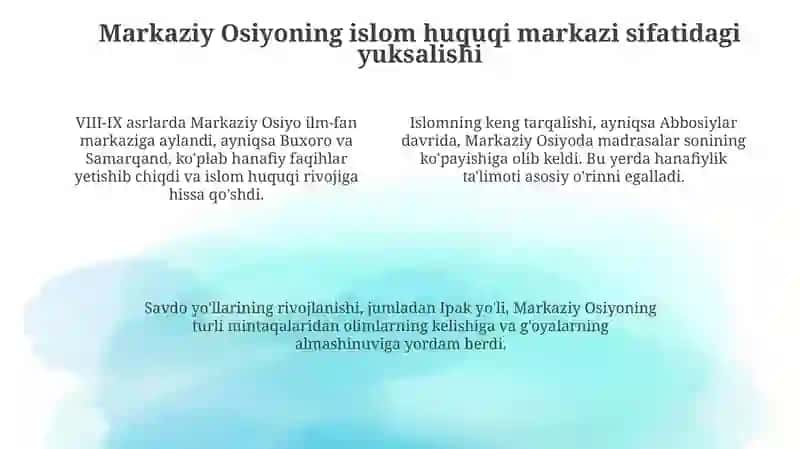 Hanafiy mazhabi rivojida Markaziy Osiyo faqihlarining roli va hissasi 4