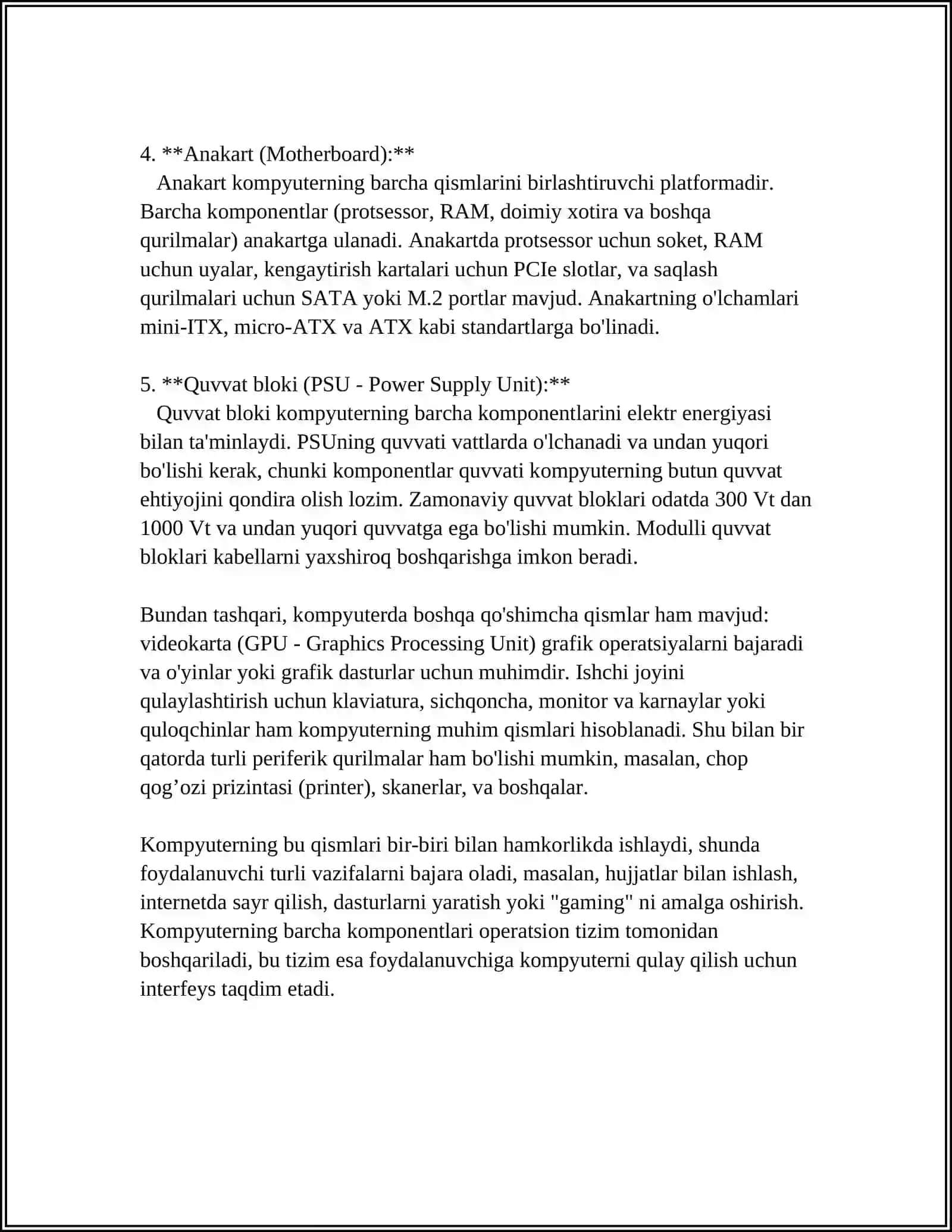 KOMPYUTERNING ASOSIY QURILMALARI, VAZIFALARI VA UNDA ISHLASH PRINSIPLARI 4