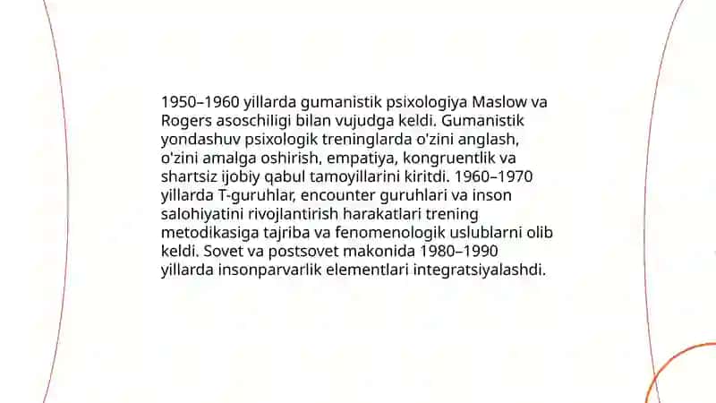 Psixologik treningda nobixevioristik an’analarning rivojlanish tarixi 4