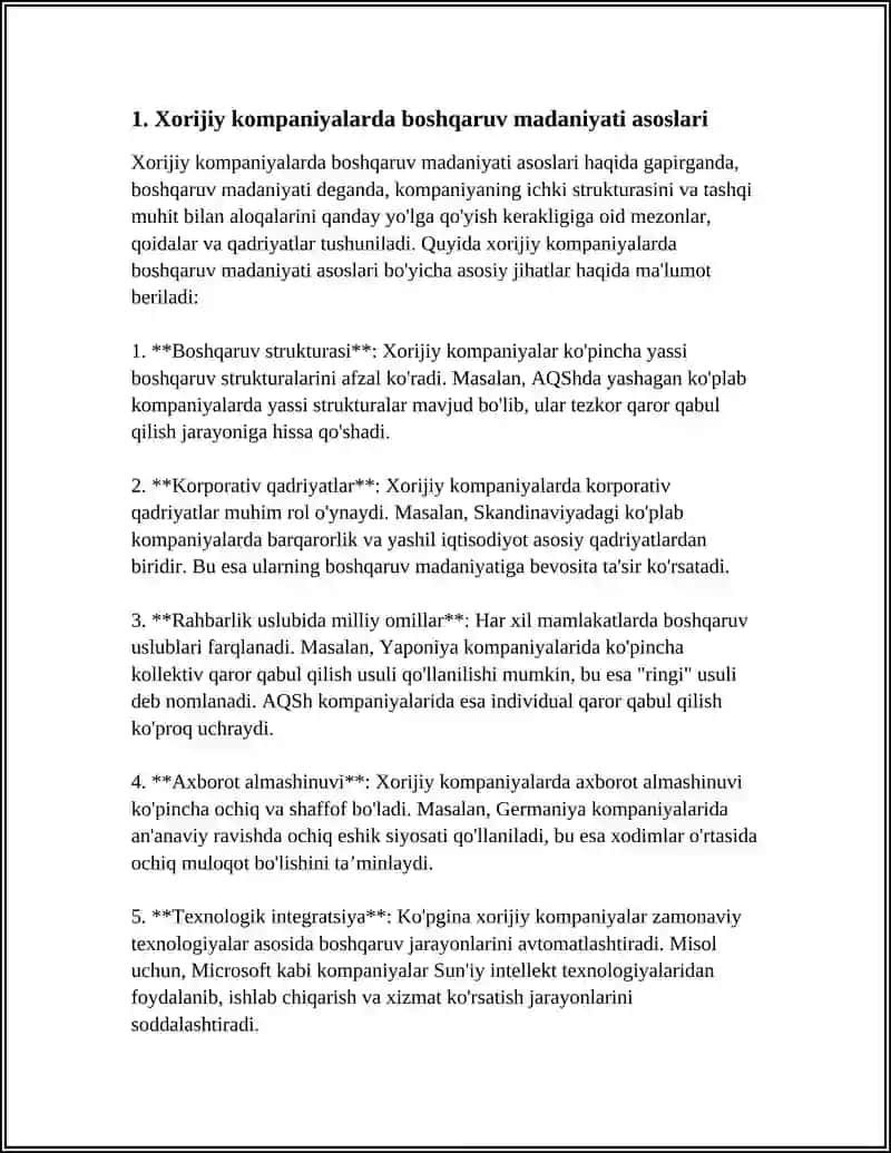 XORIJIY KOMPANIYALARDA BOSHQARUV MADANIYATI TAJRIBASI 4