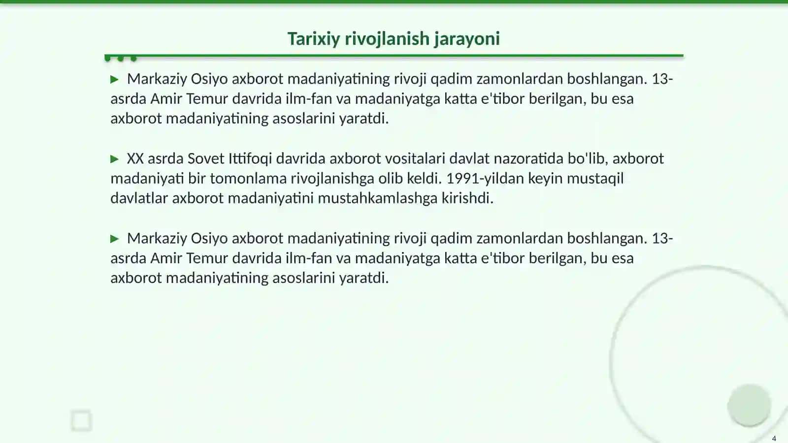 Markaziy Osiyoda axborot madaniyatining oʻrni 4