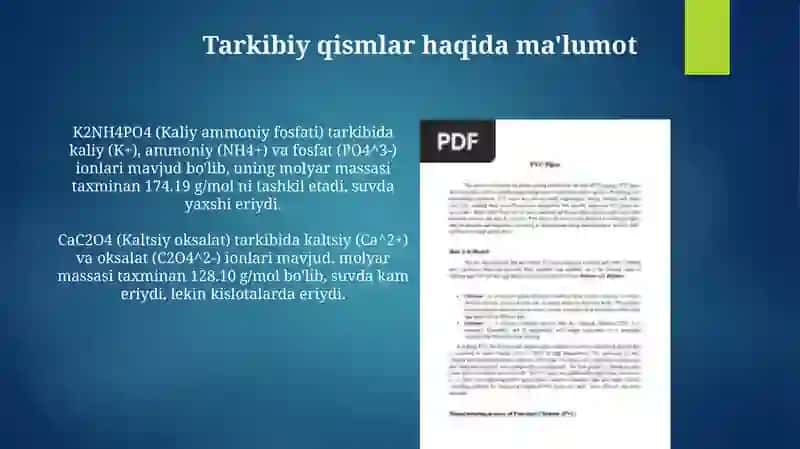 Murakkab K2NH4PO4 va CaC2O4 quruq tuz aralashmasi tizimli tahlil 4