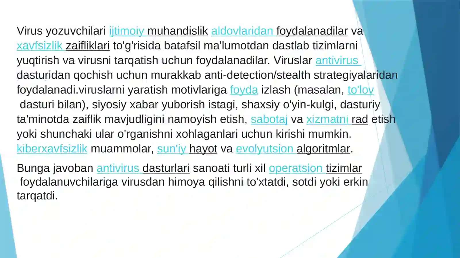 MA’LUMOTLARNIHIMOYA QILISH VA VIRUSLARDAN HIMOYA QILISH USULLARI. VIRUS INFEKSIYASI SABABLARI VA ANTIVIRUS DASTURLARI. VIRUSLARDAN HIMOYA QILISH USULLARI 4