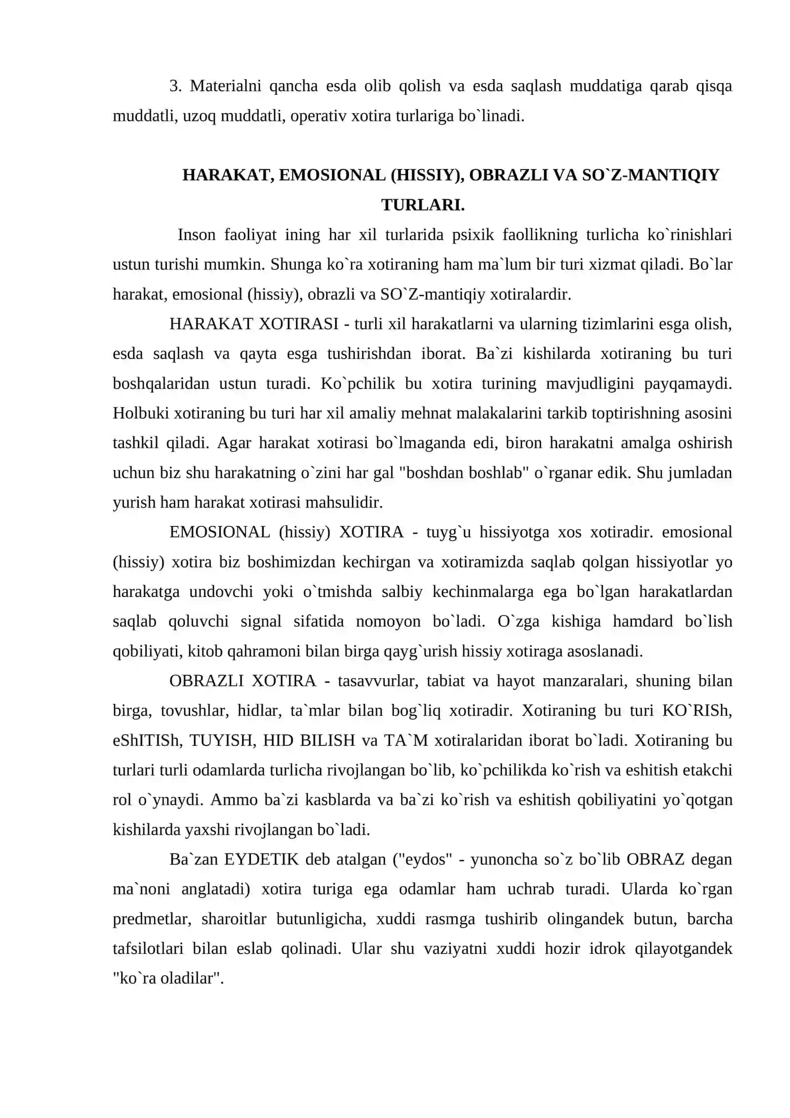 Xotira haqida tushuncha va uning turlari 4