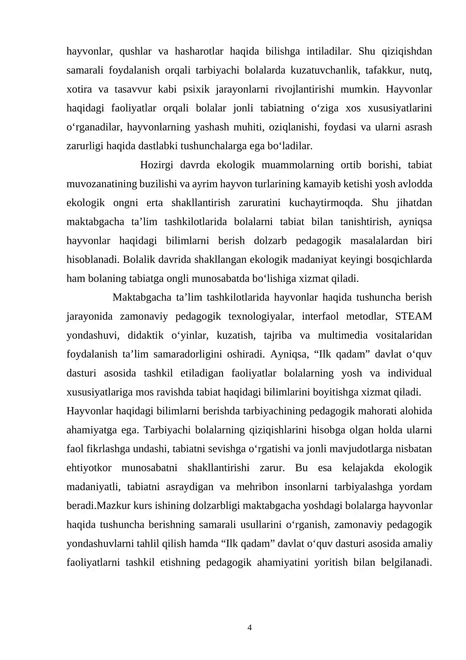 Maktabgacha ta’lim tashkiloti tarbiyalanuvchilarga hayvonlar haqida tushuncha berish usullari 4