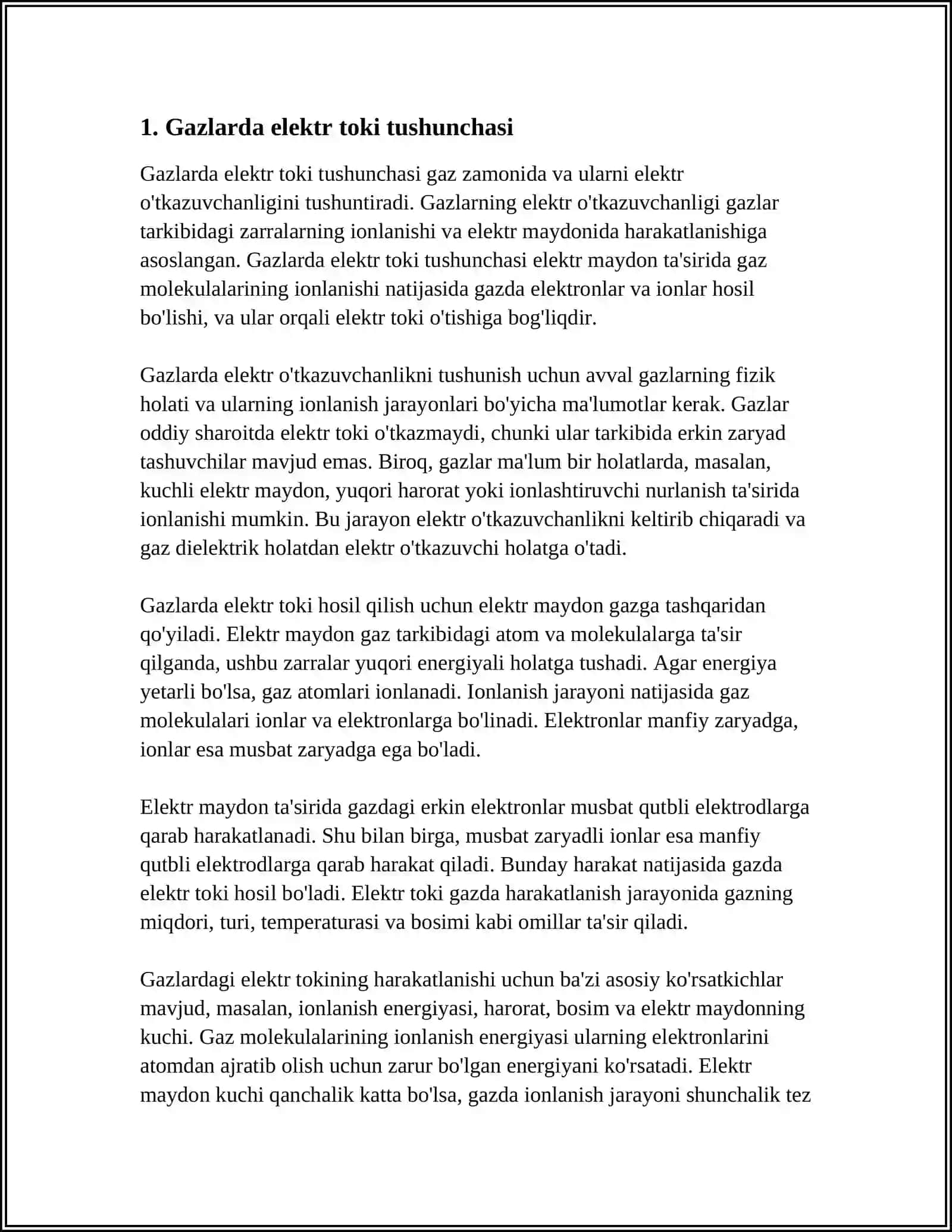 GAZLARDA ELEKTR TOKI. GAZ RAZRYADI 4