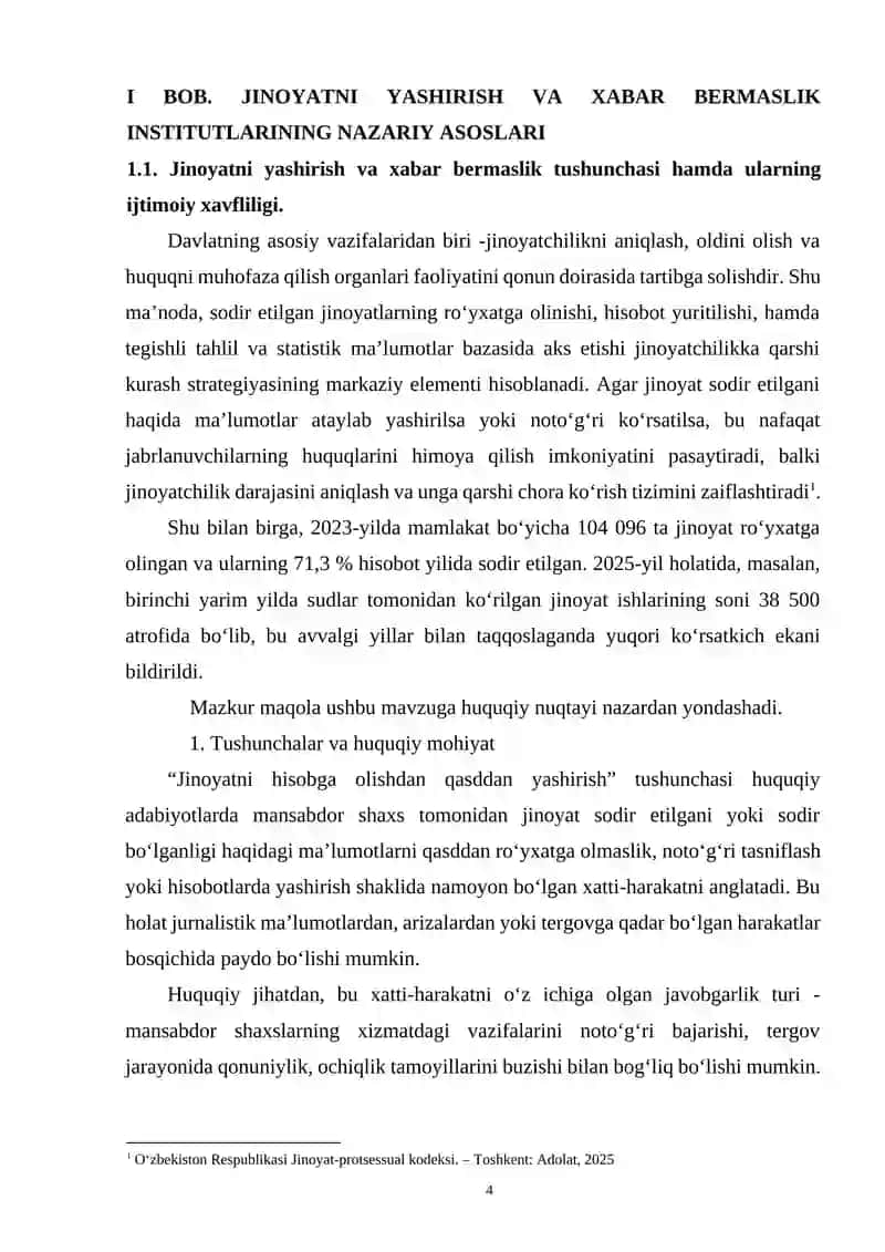 JINOYAT HAGIDA XABAR BERMASLIK YOKI UNI YASHIRISHNING JINOIY-HUQUGIY XUSUSIYATLARI 4