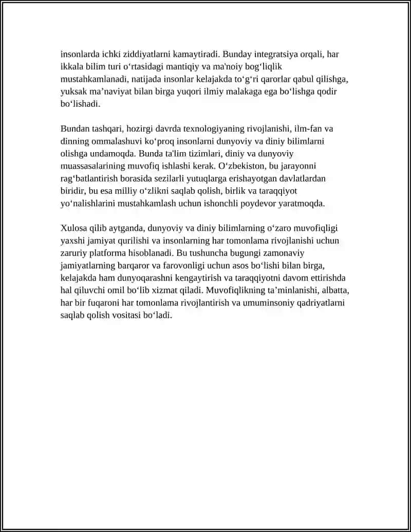 DUNYOVIY VA DINIY BILIMLAR MUTANOSIBLIGINI TA’MINLASHNING AHAMIYATI 4