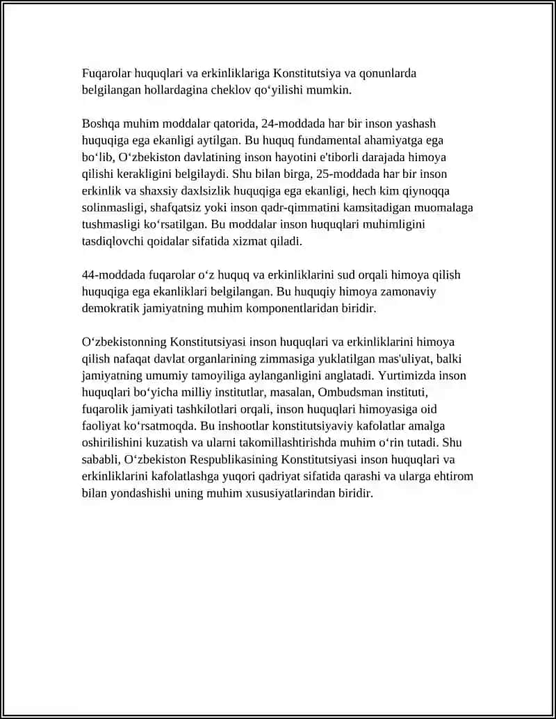 O'ZBEKISTONDA INSON HUQUQLARI VA ERKINLIKLARI KAFOLATINING YARATILISHI 4