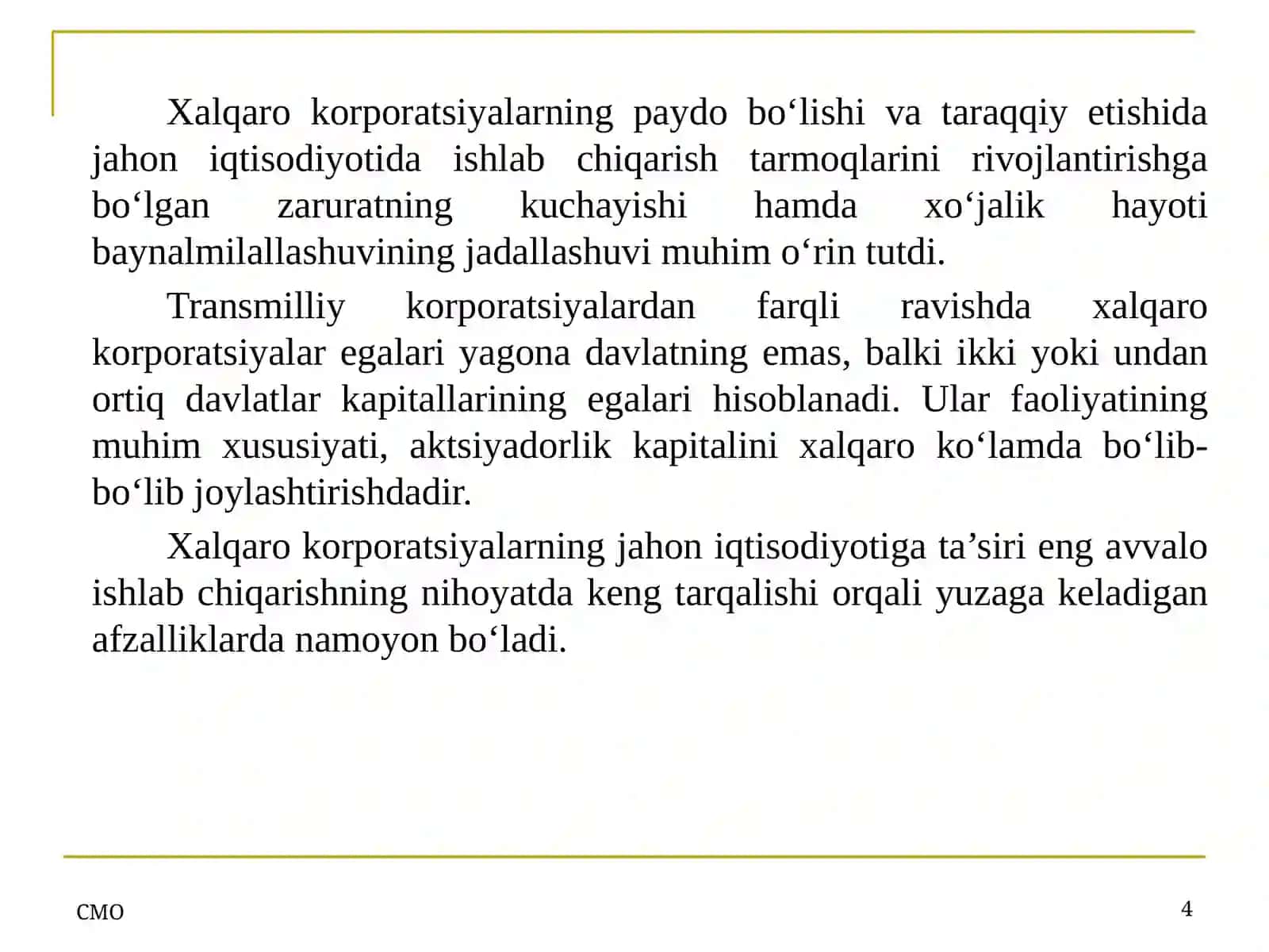 Xalqaro korporatsiyalar faoliyati 4