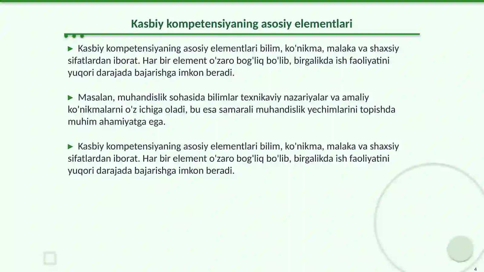 Kasbiy kompetensiyani oʻz zimmasiga yuklash oʻrni 4