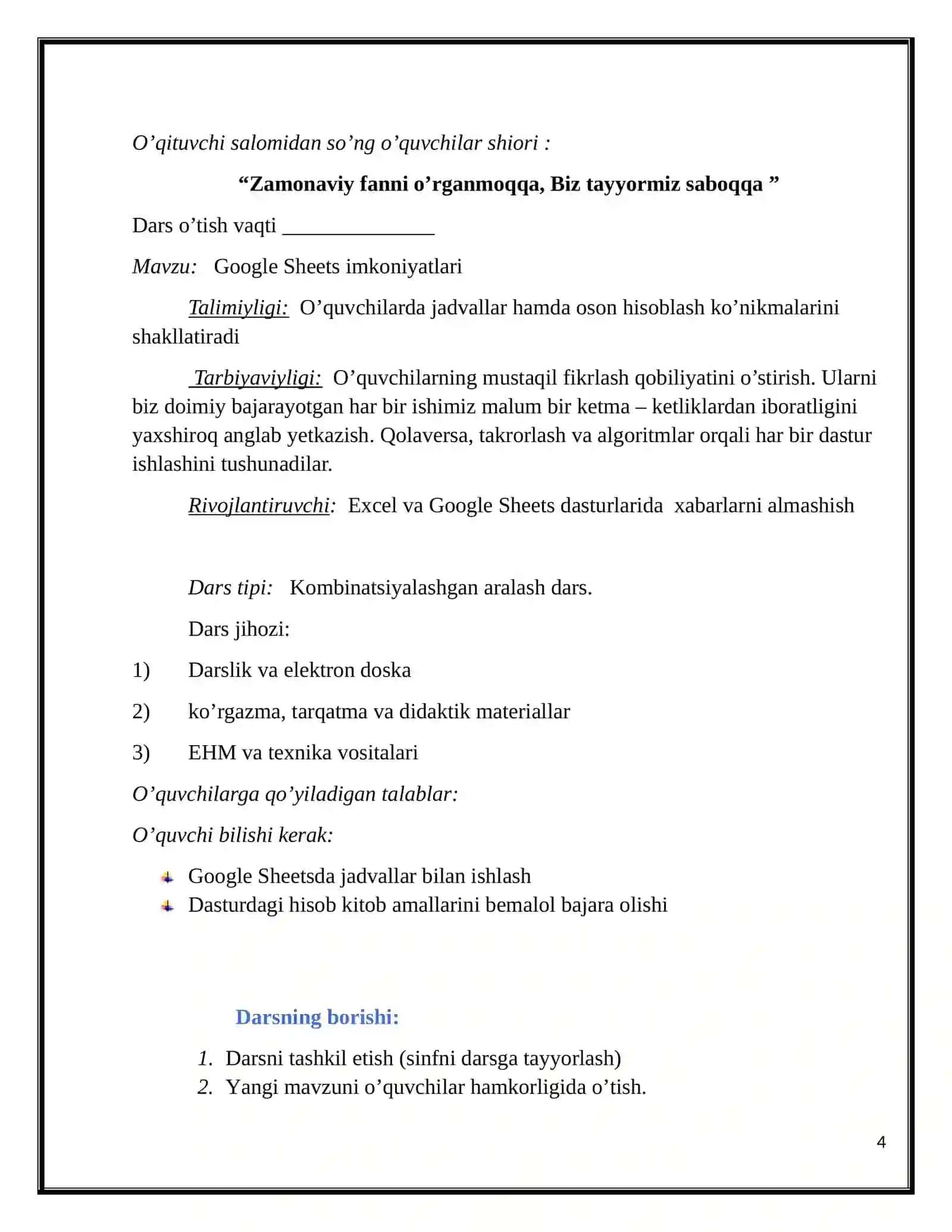 GOOGLE SHEETS IMKONIYATLARI 4