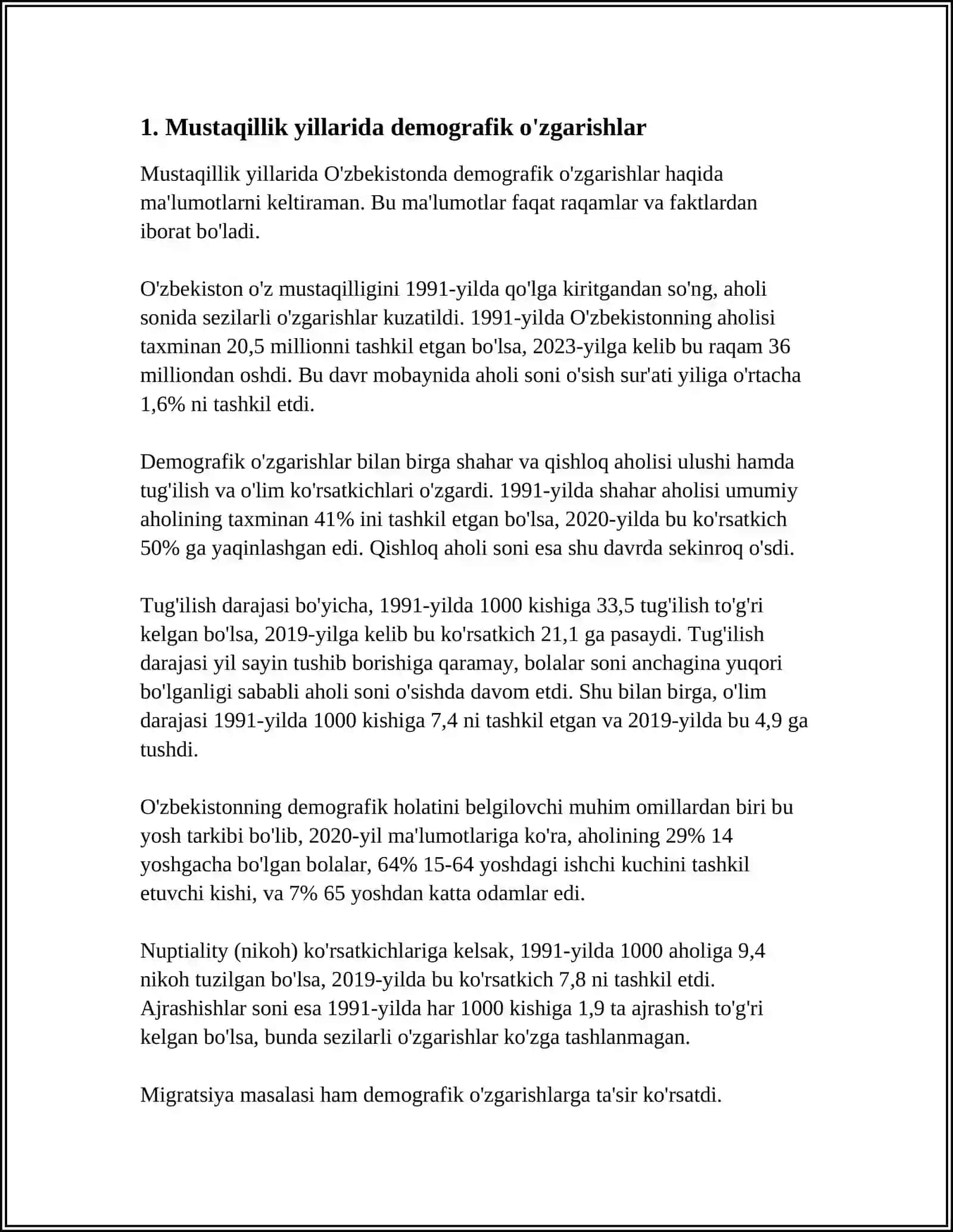 MUSTAQILLIK YILLARIDA XALQIMIZNING OʻRTACHA YOSHI 4