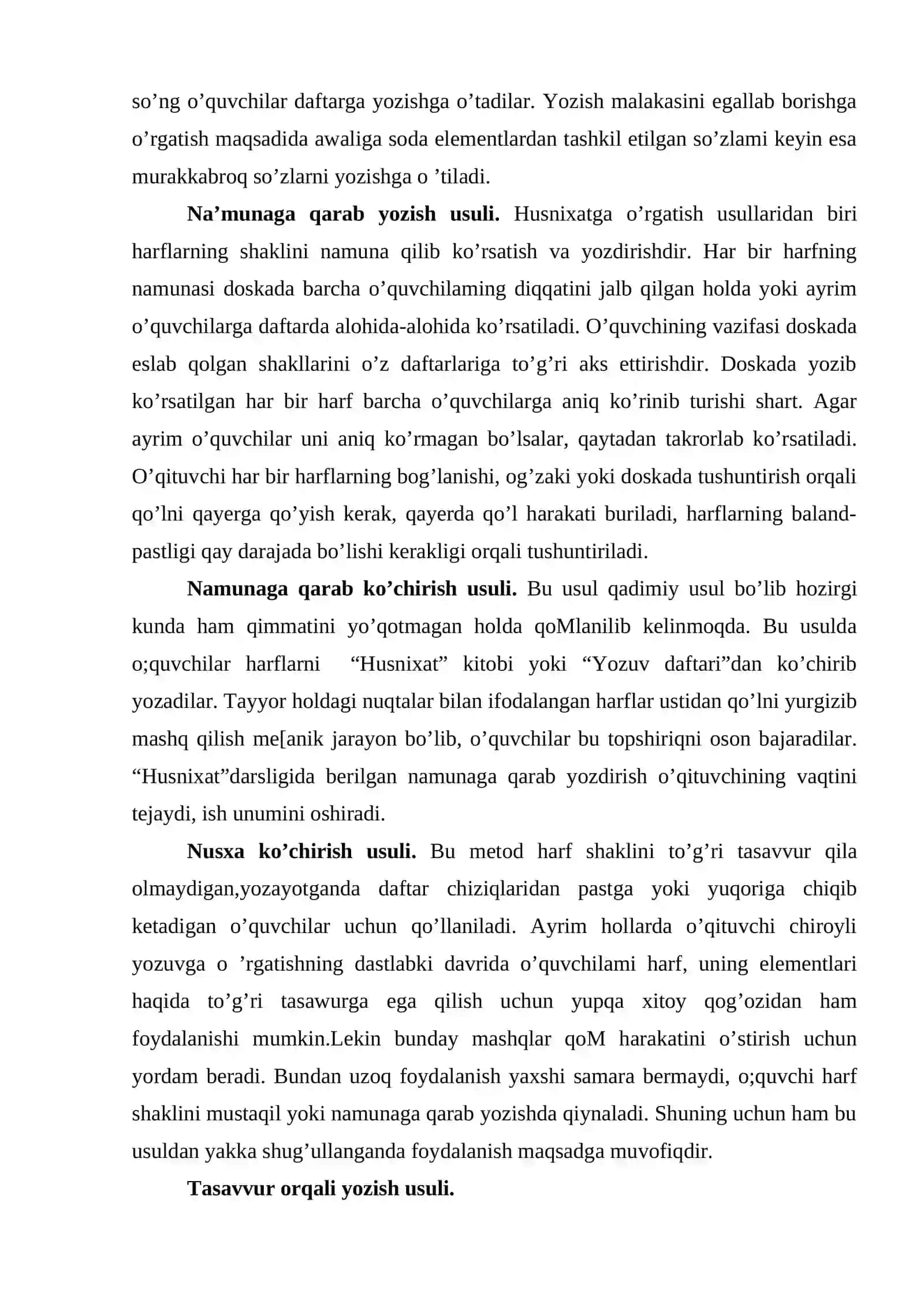 Husnixatga o‘rgatish usullari, 1-4 sinflarda Husnixat darslari 4