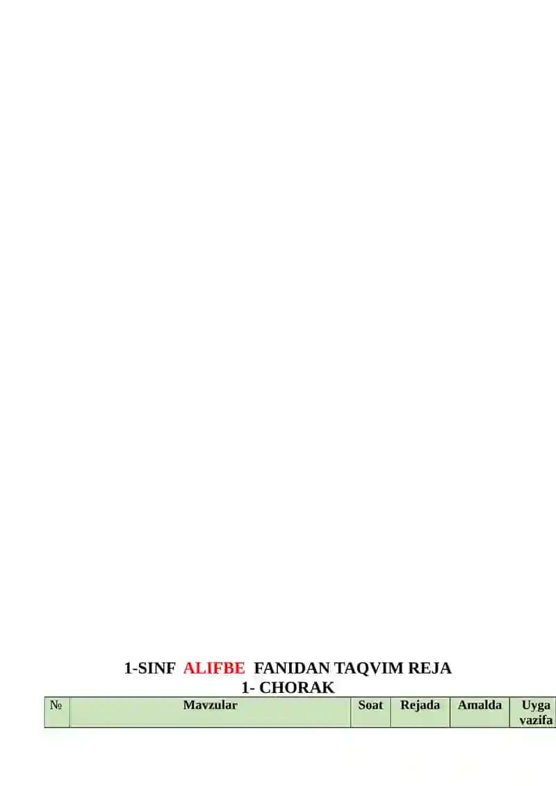 1-SINF ALIFBE FANIDAN TAQVIM REJA 4