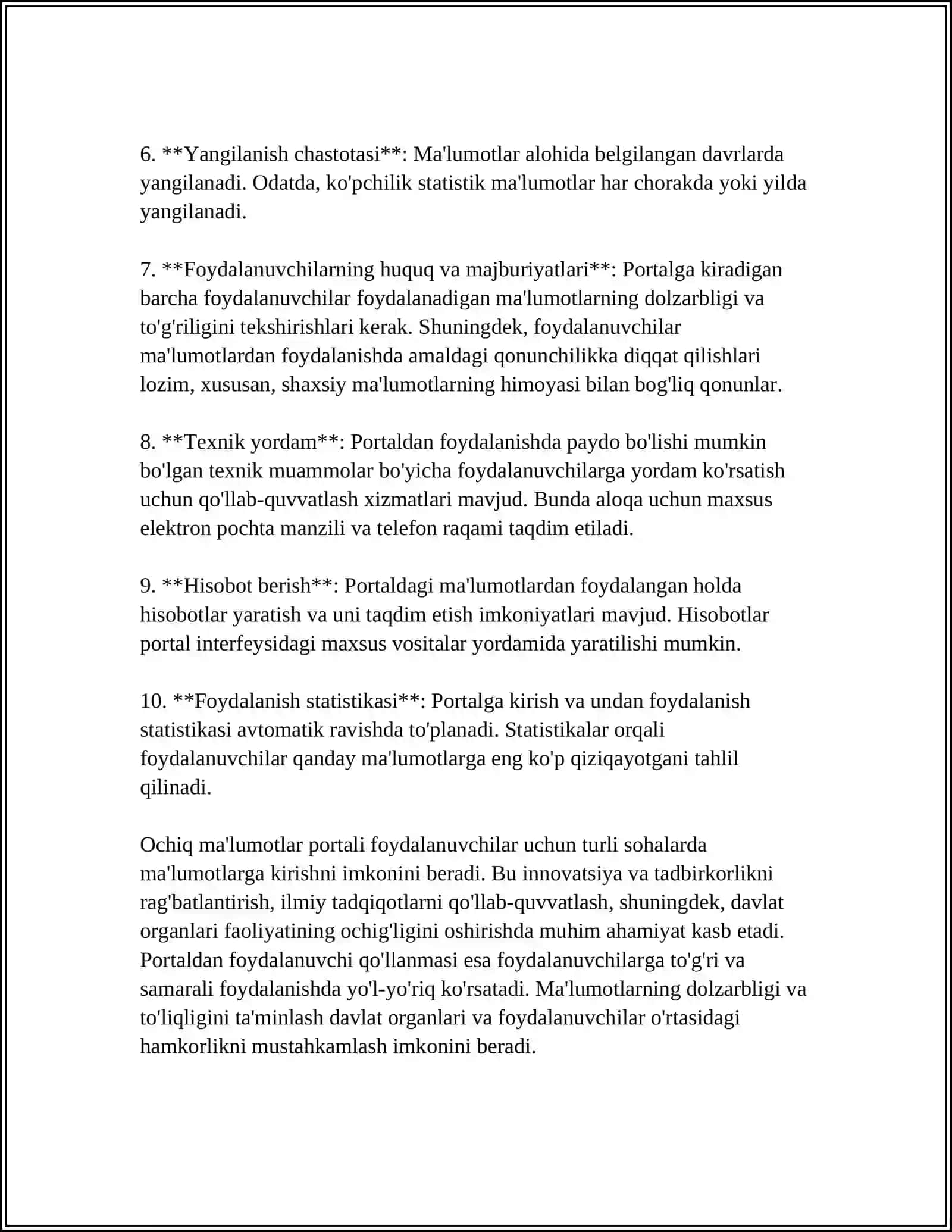 О‘ZBEKISTON RESPUBLIKASI OCHIQ MA’LUMOTLAR PORTALI BILAN ISHLASH 4