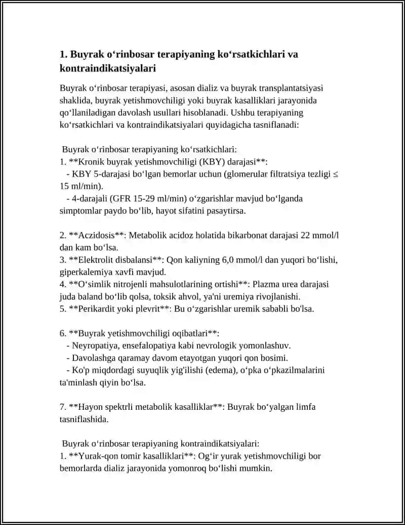 Mavzu: ICHKI KASALLIKLARDA BUYRAK OʻRINBOSAR TERAPIYASI 4