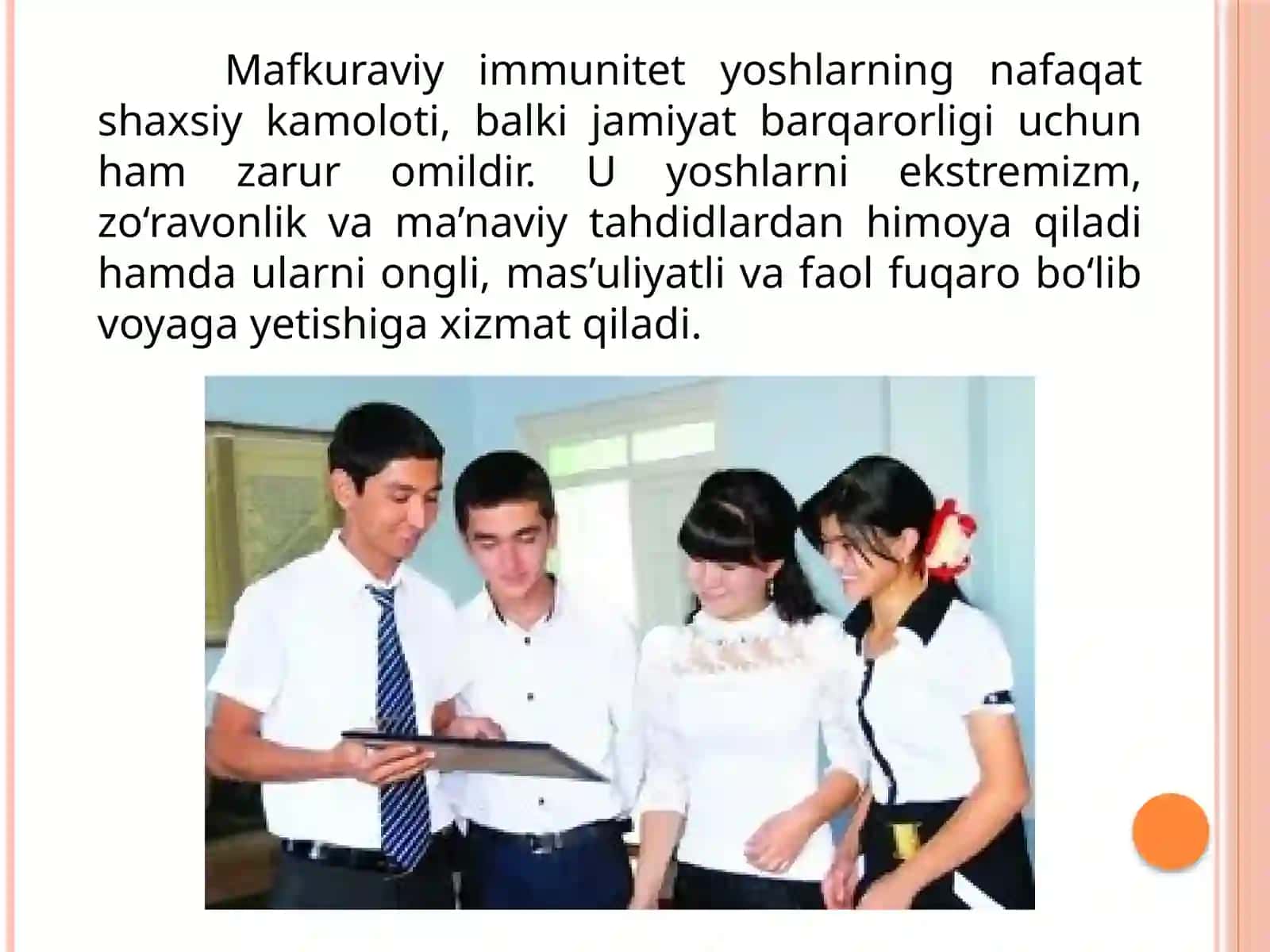Yoshlarda mafkuraviy immunitetni shakllantirishda ta'lim -tarbiyaning o'rni. 4