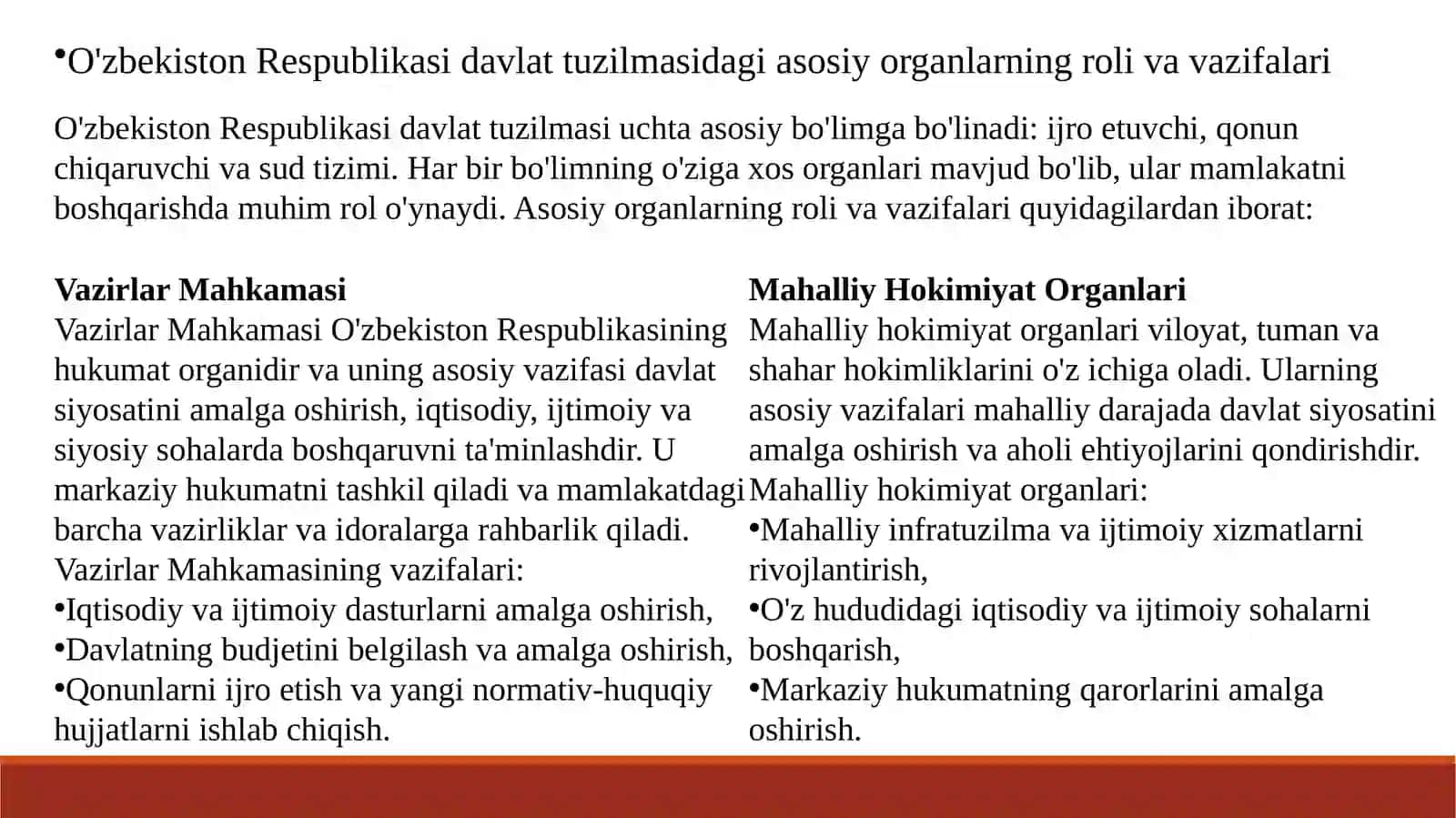 Vazirlar mahkamasi, mahlalliy hokimyat organlari, xalq deputatlari kengashi va o`z-o`zini boshqarish organlari 4