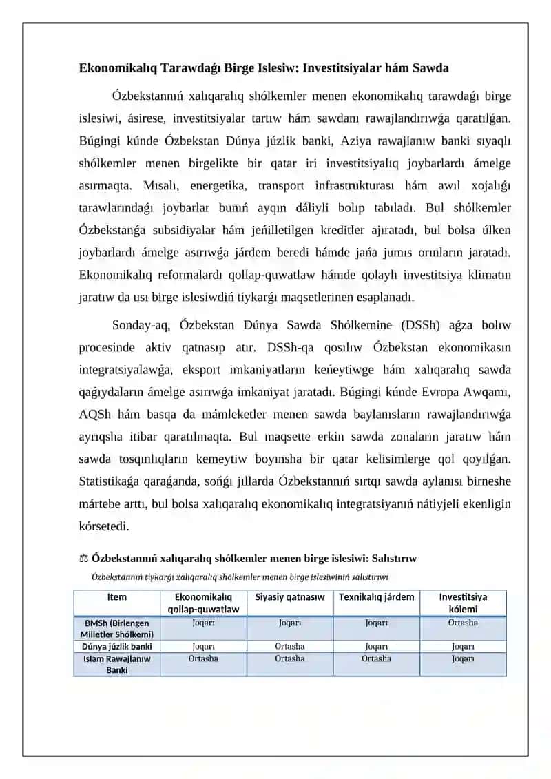 O'zbekstannin' Xalıqaralıq sho'lkemler menen birge islesiwi 4