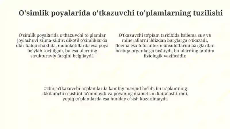 Oʻtkazuvchi bogʻlamlarning tiplarini turli oʻsimlik poyalarida aniqlash va sxemasini chizish 4
