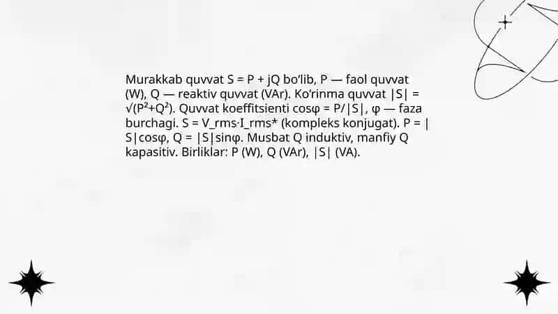 Oʼzgermeli tok quwatliligʻi. Quwat koeffcienti 4