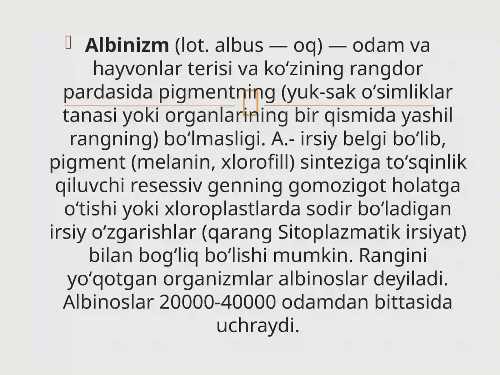 Albinizm. Etiopatogenezi, klinikasi, diagnostikasi, davolash vaprofilaktikasi 4