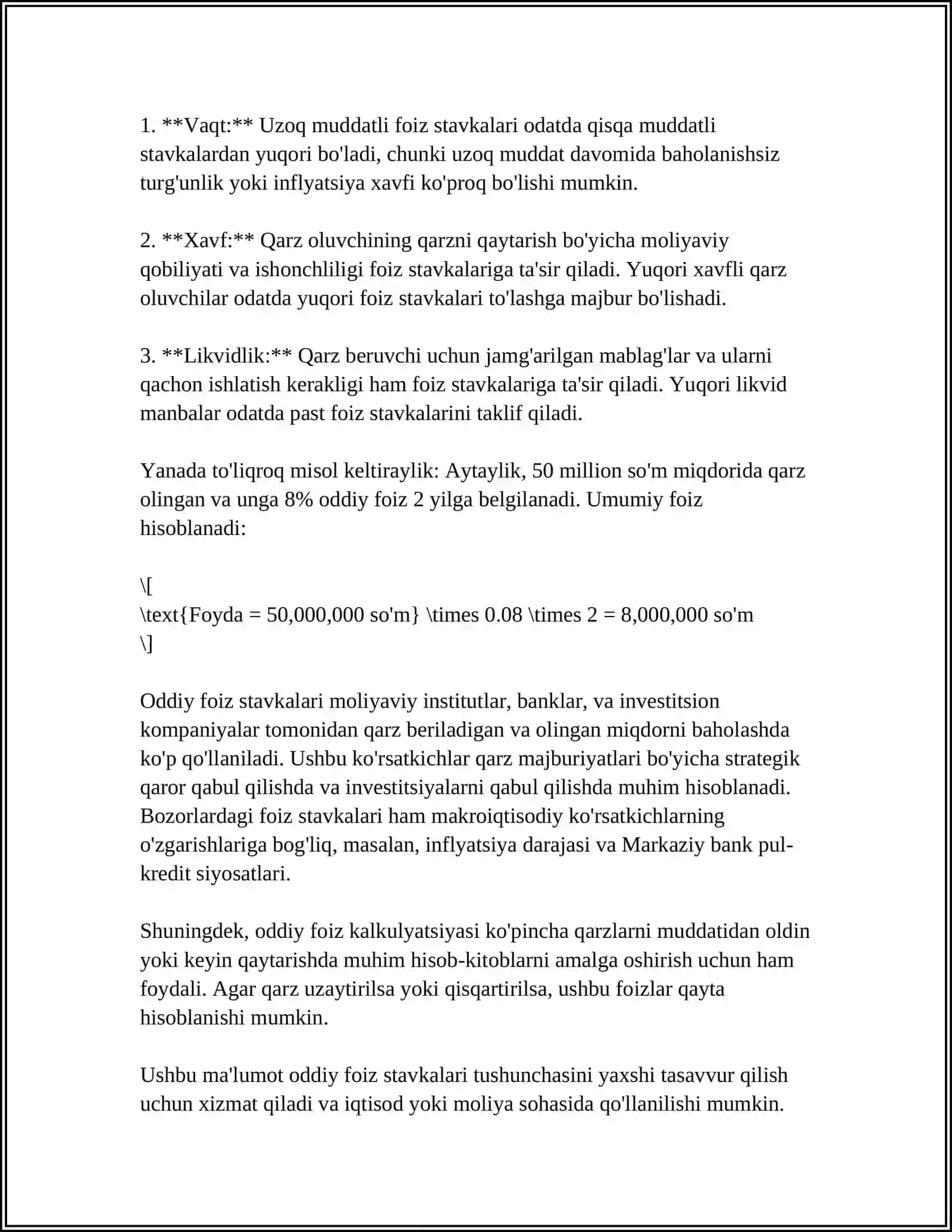 FOIZ STAVKALARI VA UNI TURLARI. ODDIY VA MURAKKAB FOIZ STAVKALARI 4