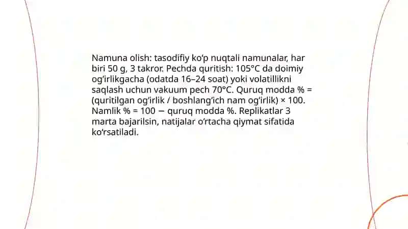 Ekiladigan koʻk oʻtlmni kimyoviy tarkibi va toʻyimliligini aniqlash 4