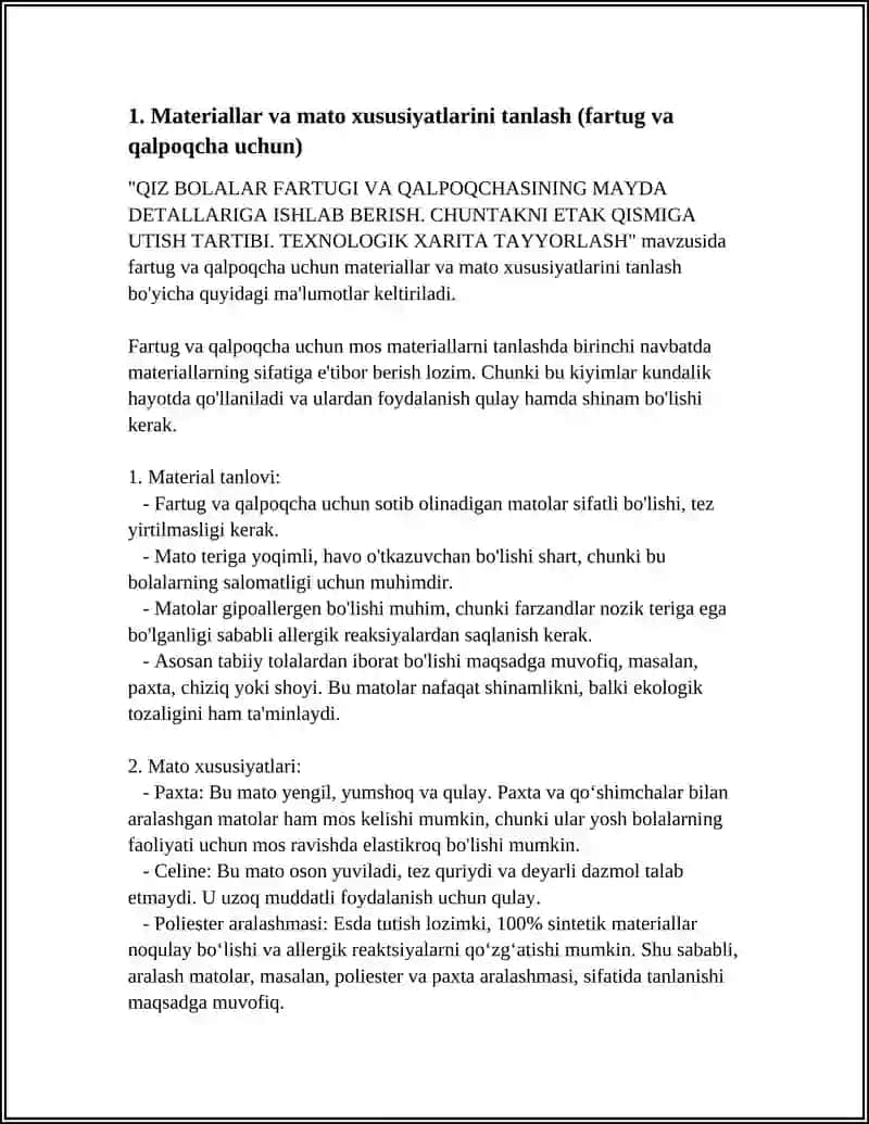 QIZ BOLALAR FARTUGI VA QALPOQCHASINING MAYDA DETALLARIGA ISHLAB BERISH 4