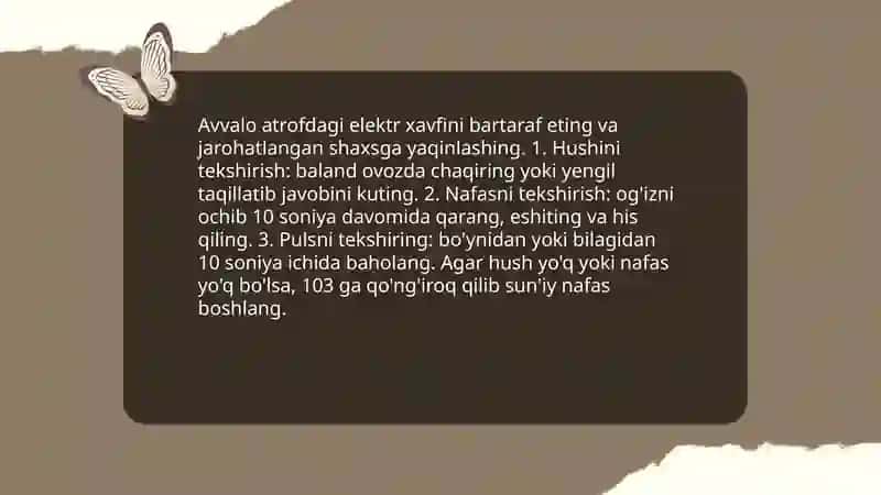Elektr tokidan shikastlanganda sunʼiy nafas oldirishga amal qilinadigan qoidalar 4