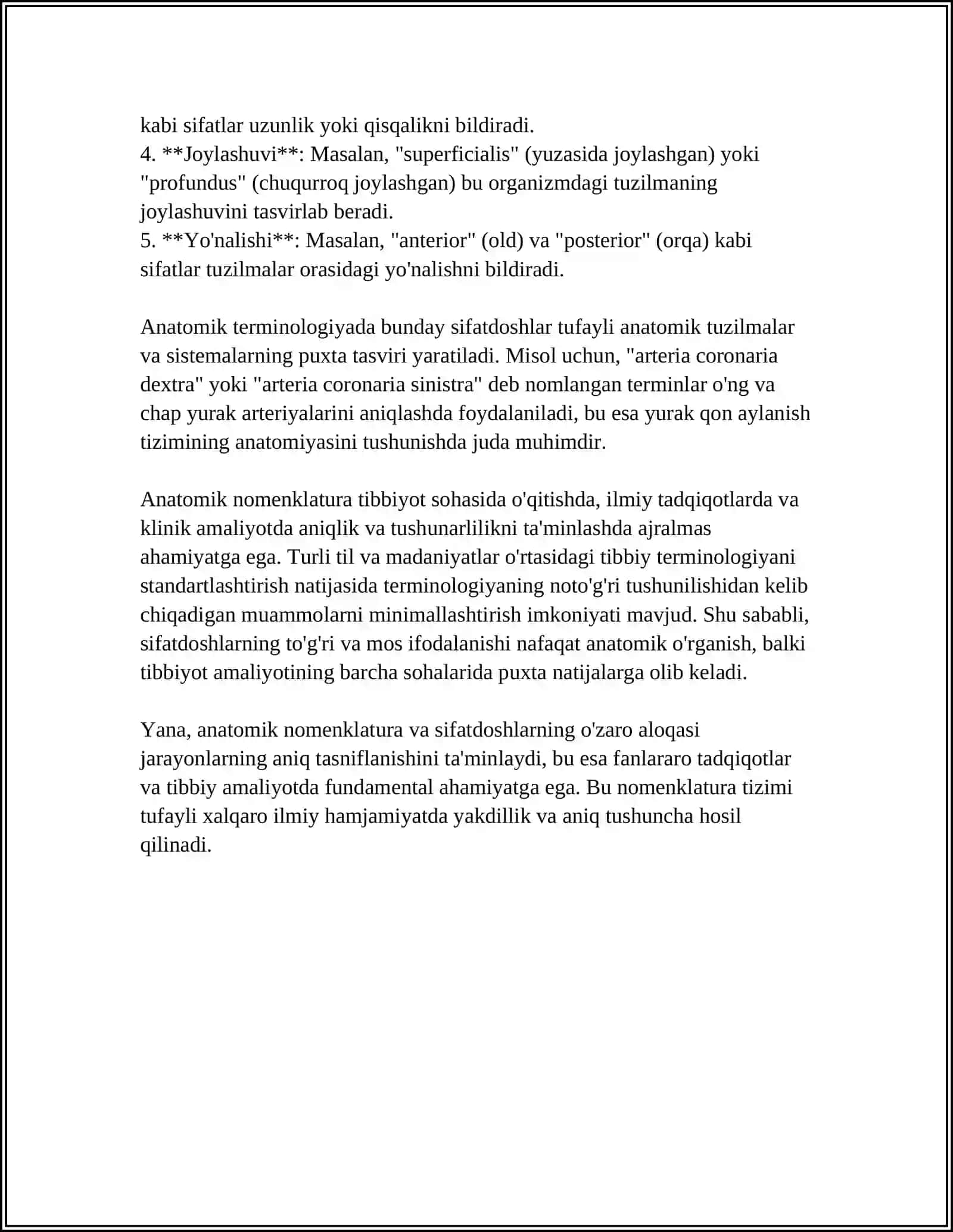 ANATOMIK VA GISTALOGIK NOMENKLATURADA QO’LLANADIGAN HOZIRGI ZAMON SIFATDOSHINING ANIQLIK NISBATI VA O’TGAN ZAMON SIFATDOSHINING MAJHULLIK NISBATI 4