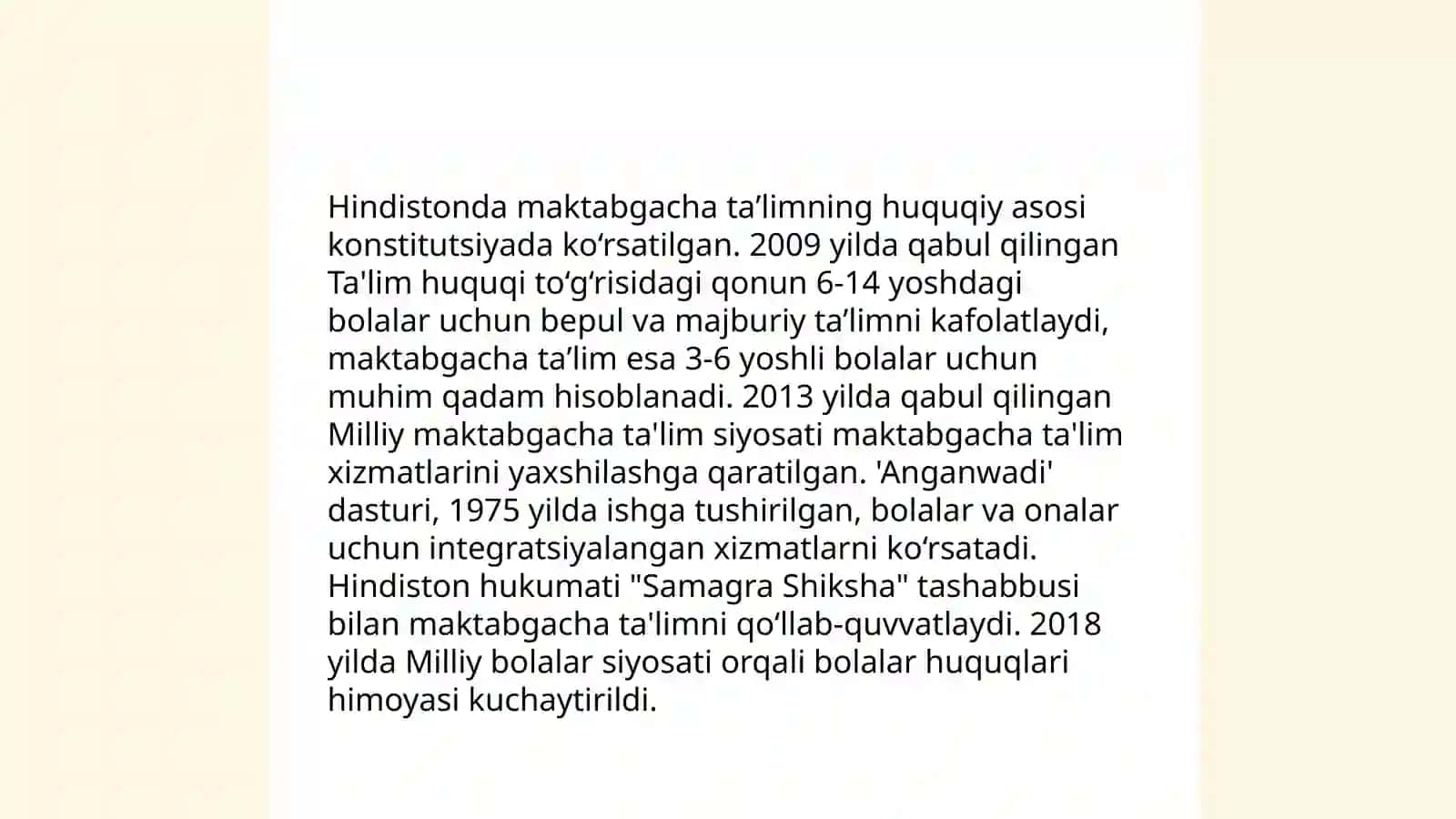 Hindiston maktabgacha taʼlim tizimi va qiyosiy tahlili 4
